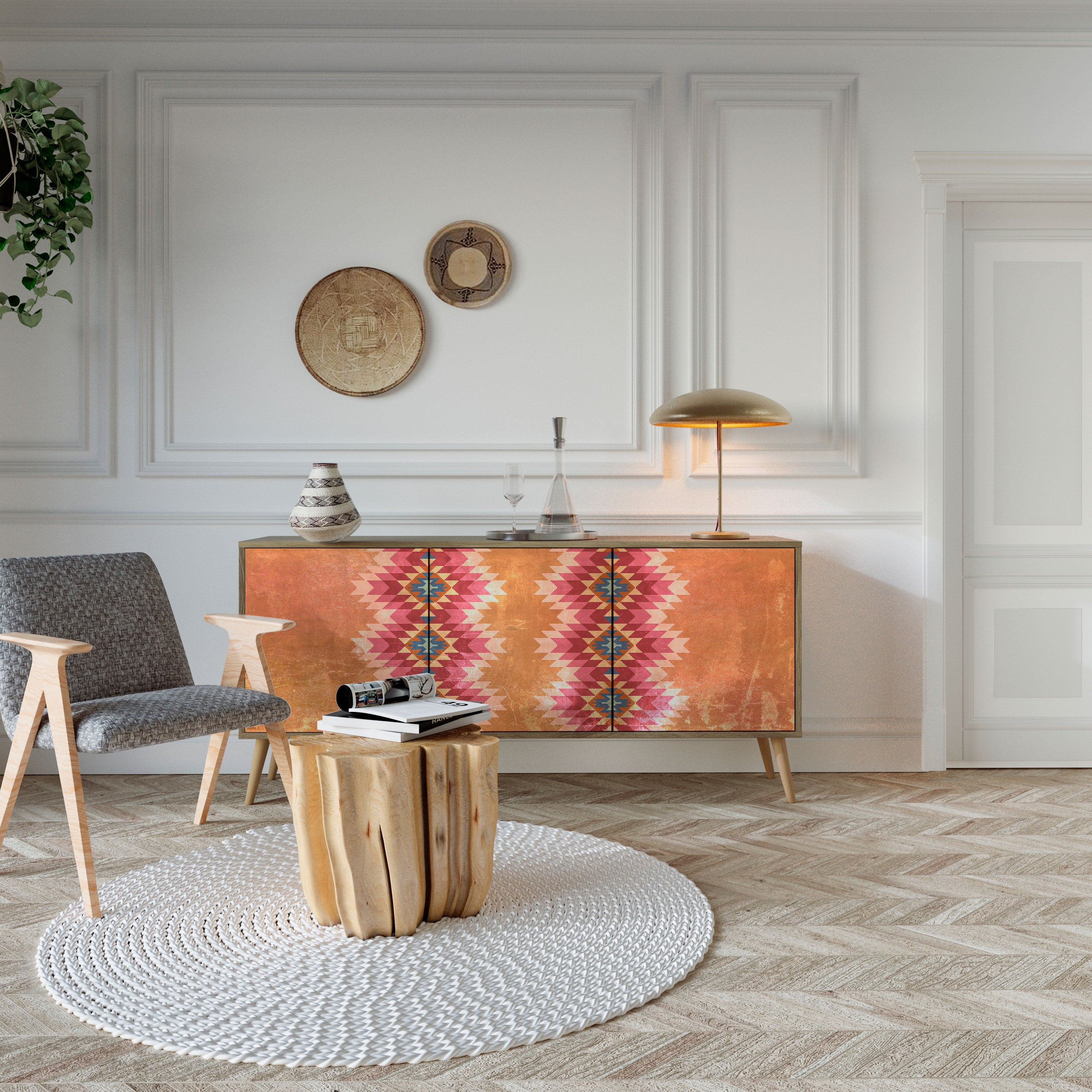 Buffet 3 portes INDIAN FOLK effet chêne