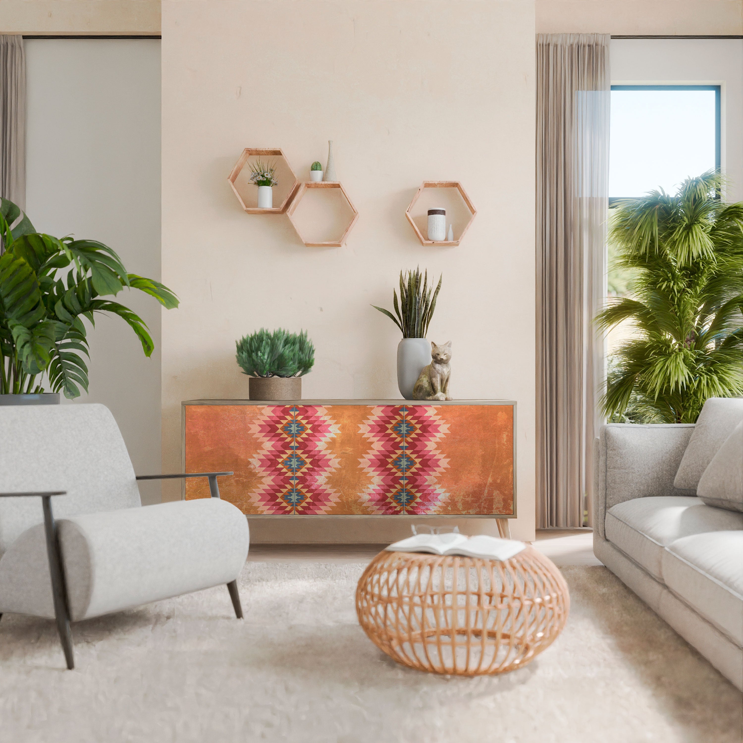 Buffet 3 portes INDIAN FOLK effet chêne