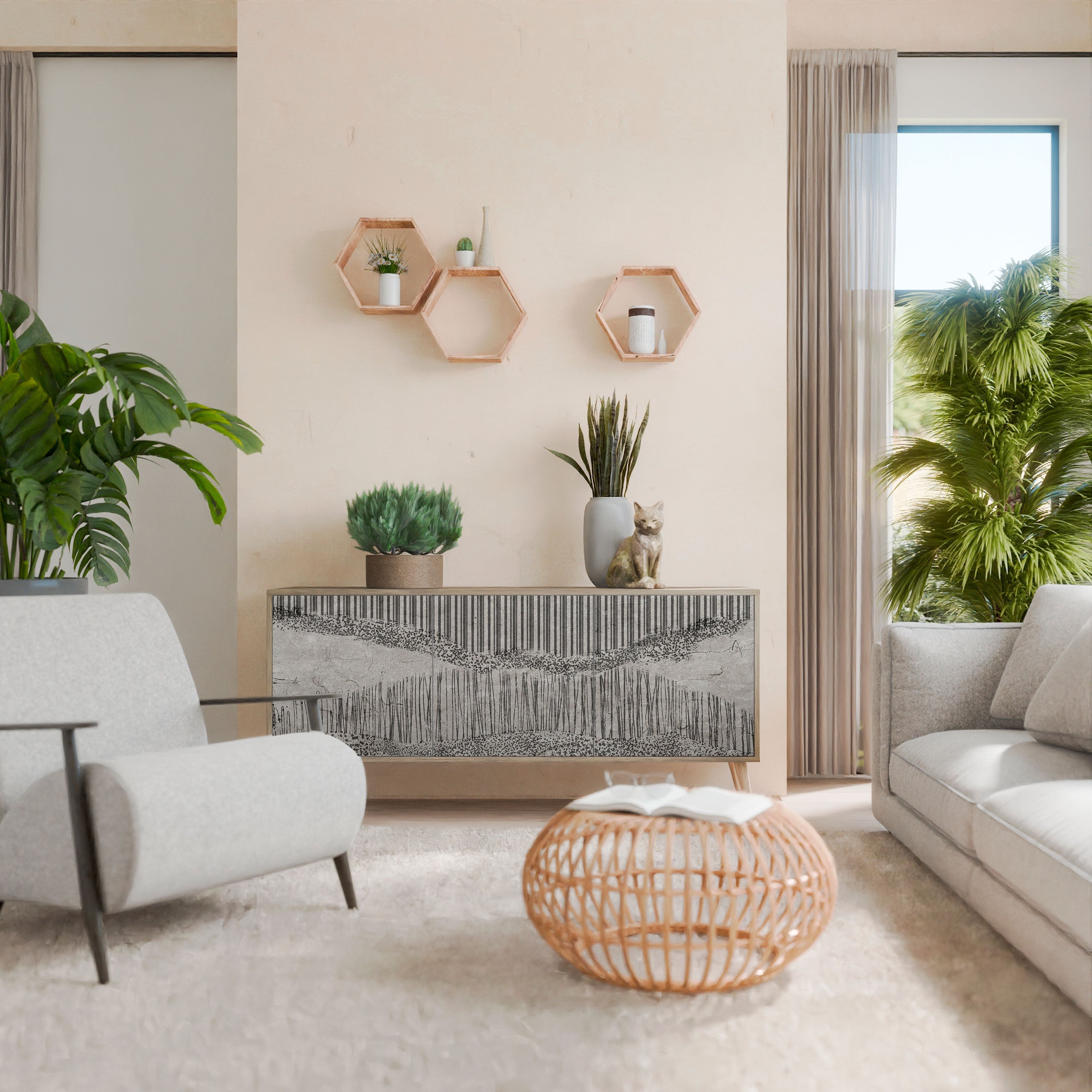 Buffet 3 portes GRAIN LINES effet chêne