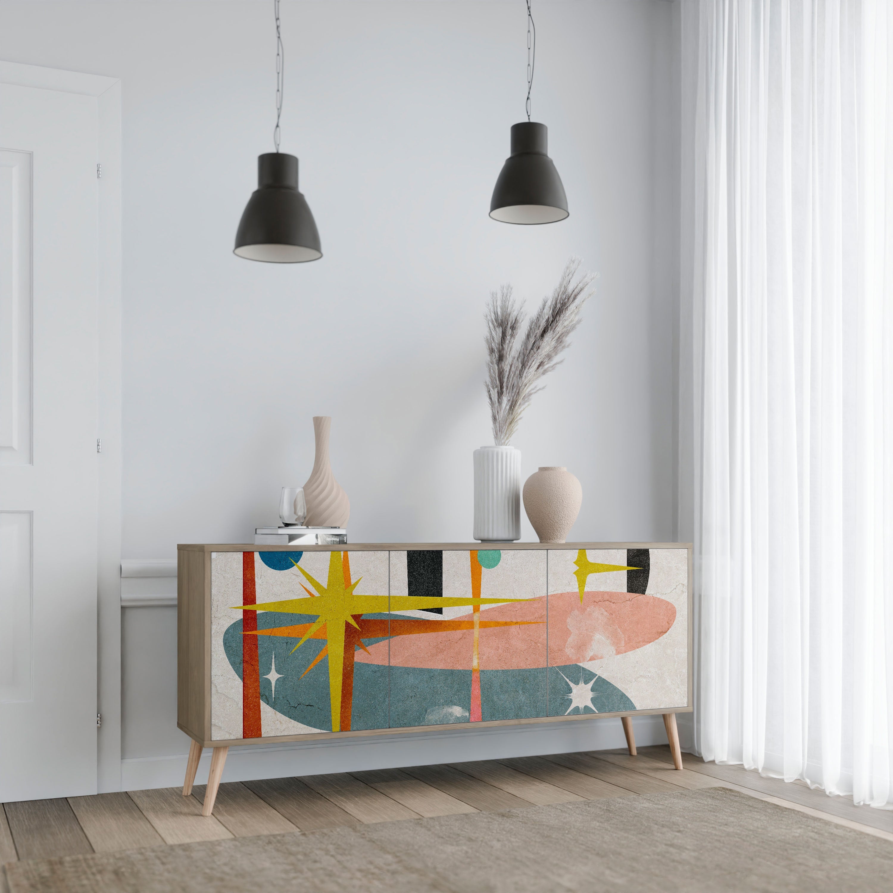 Buffet 3 portes INTERSTELLAR VIBES effet chêne