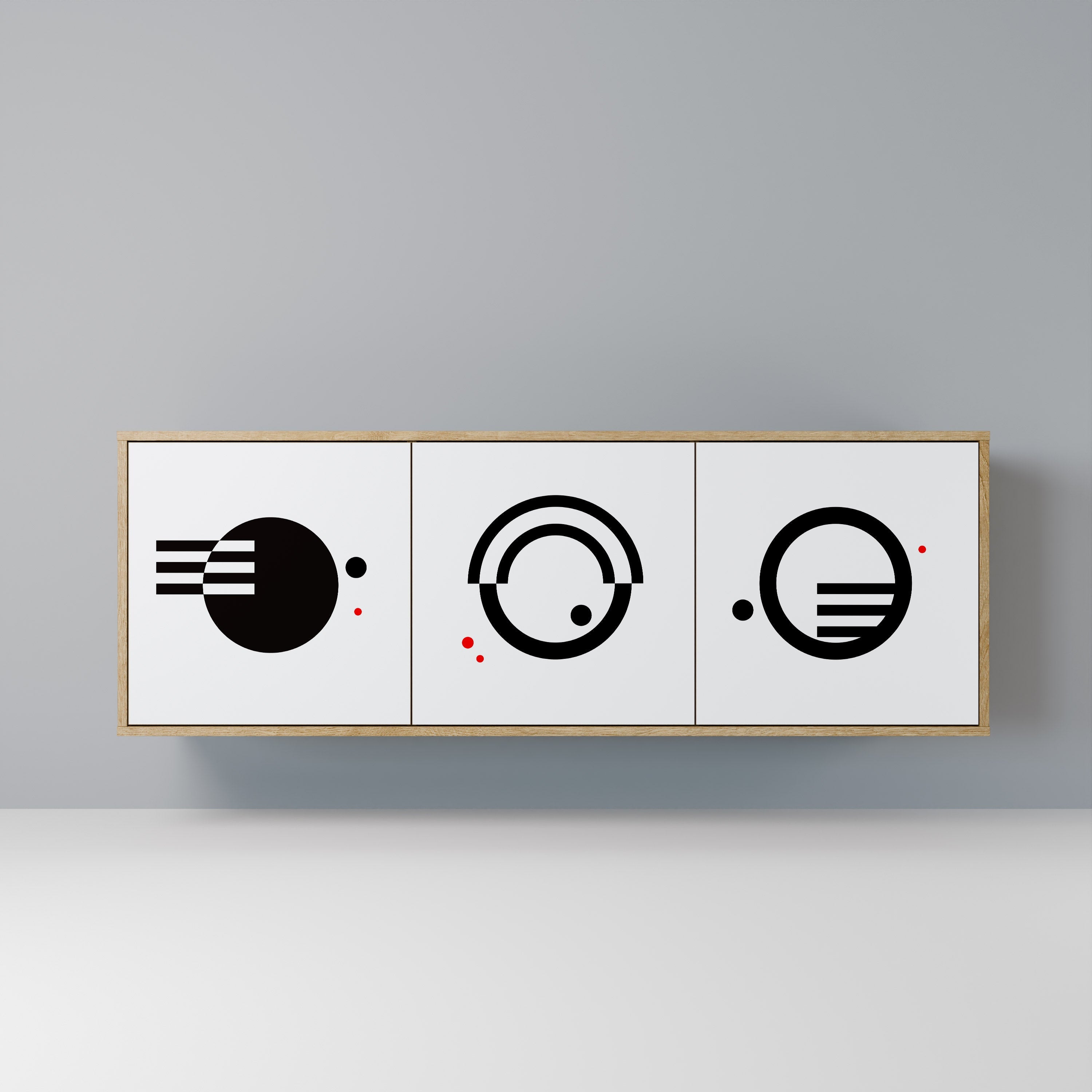 Buffet 3 portes effet chêne, combinaison noir et blanc