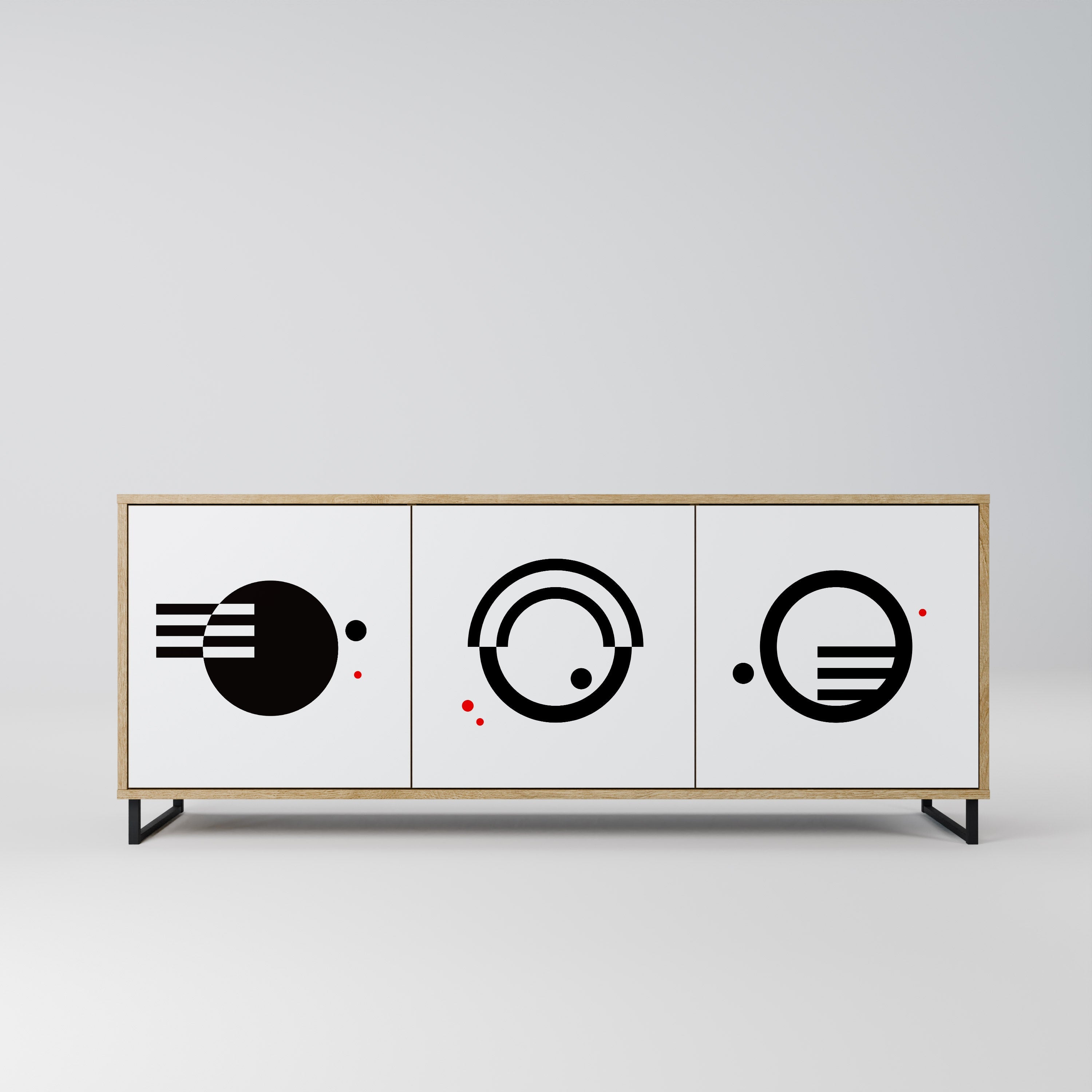 Buffet 3 portes effet chêne, combinaison noir et blanc