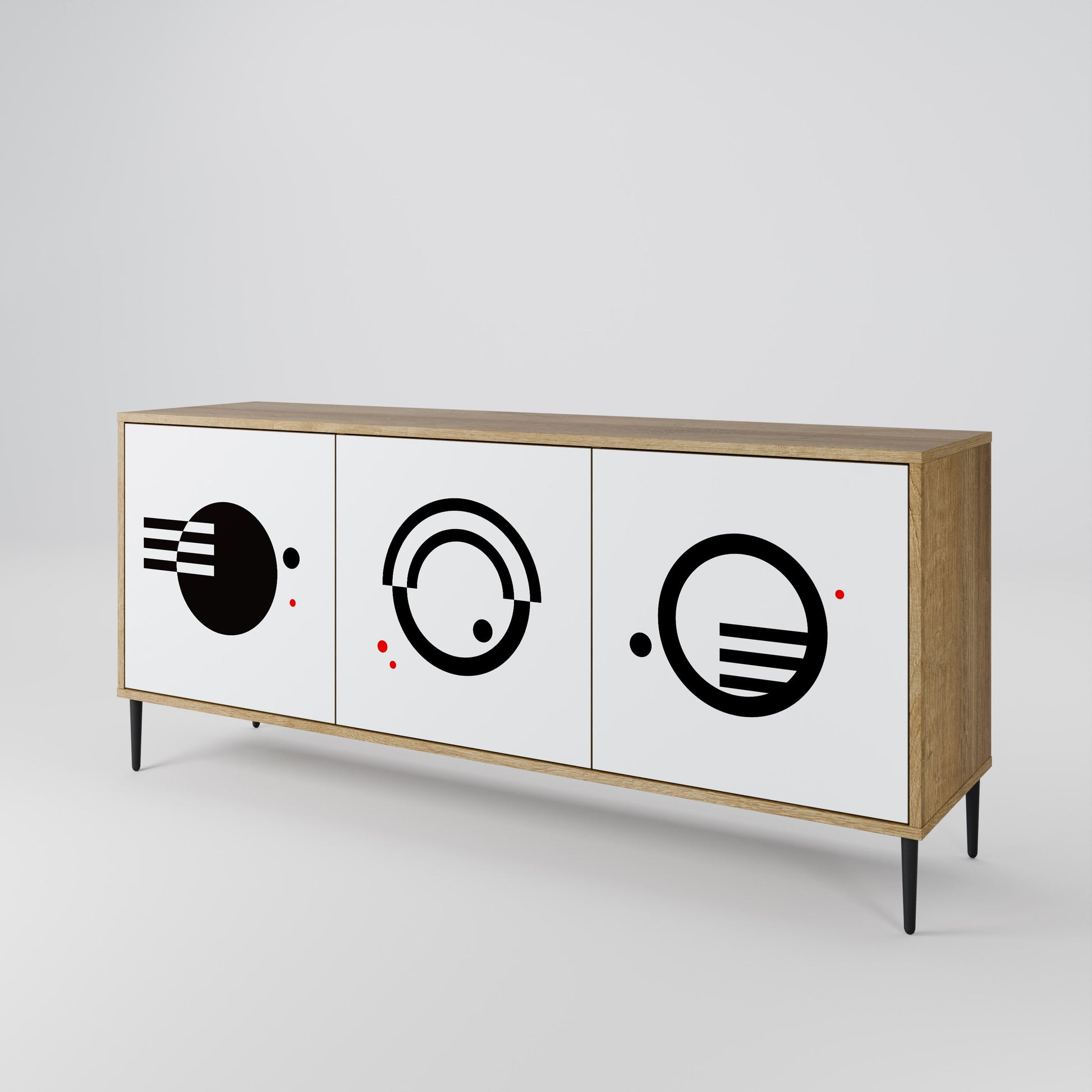 Buffet 3 portes effet chêne, combinaison noir et blanc