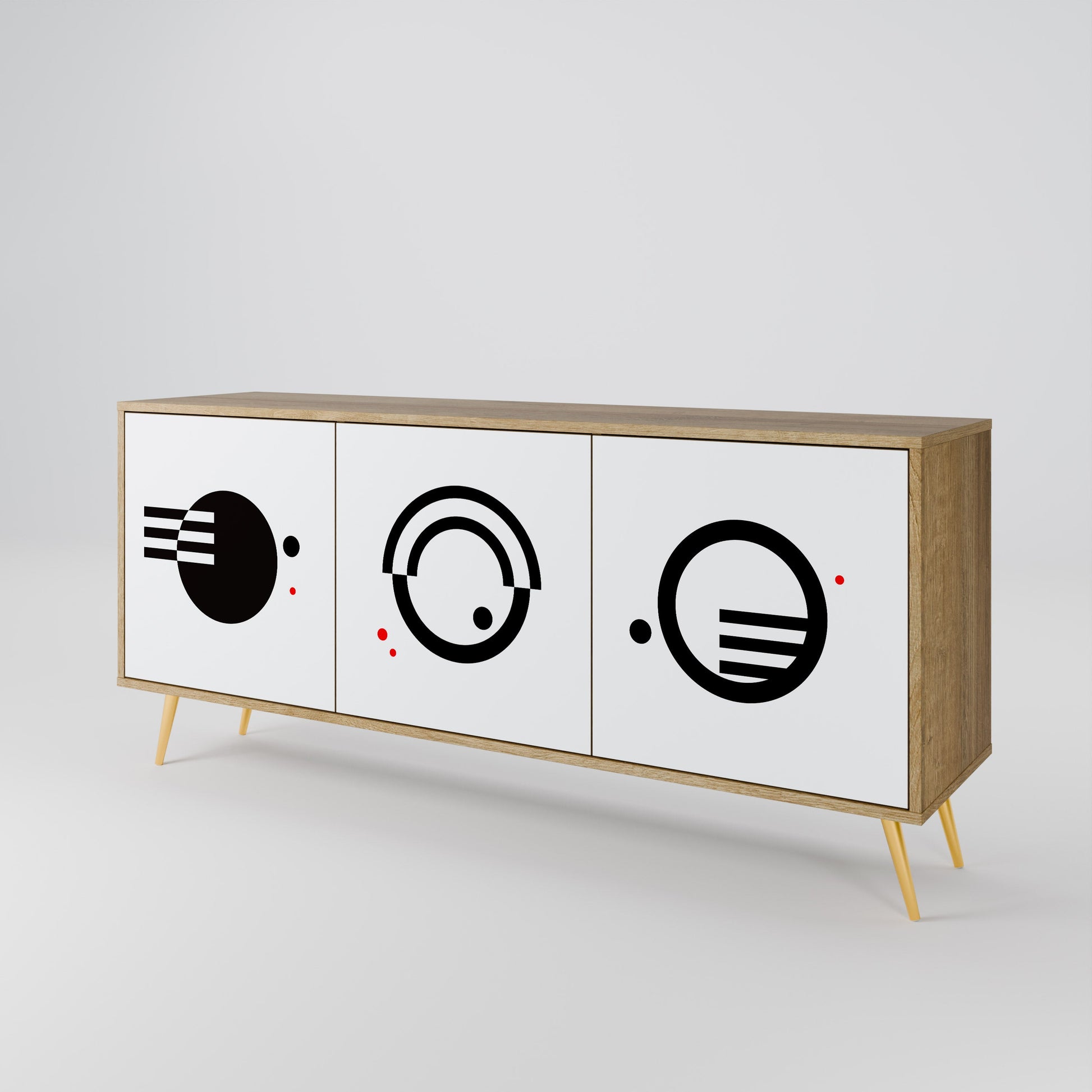 Buffet 3 portes effet chêne, combinaison noir et blanc