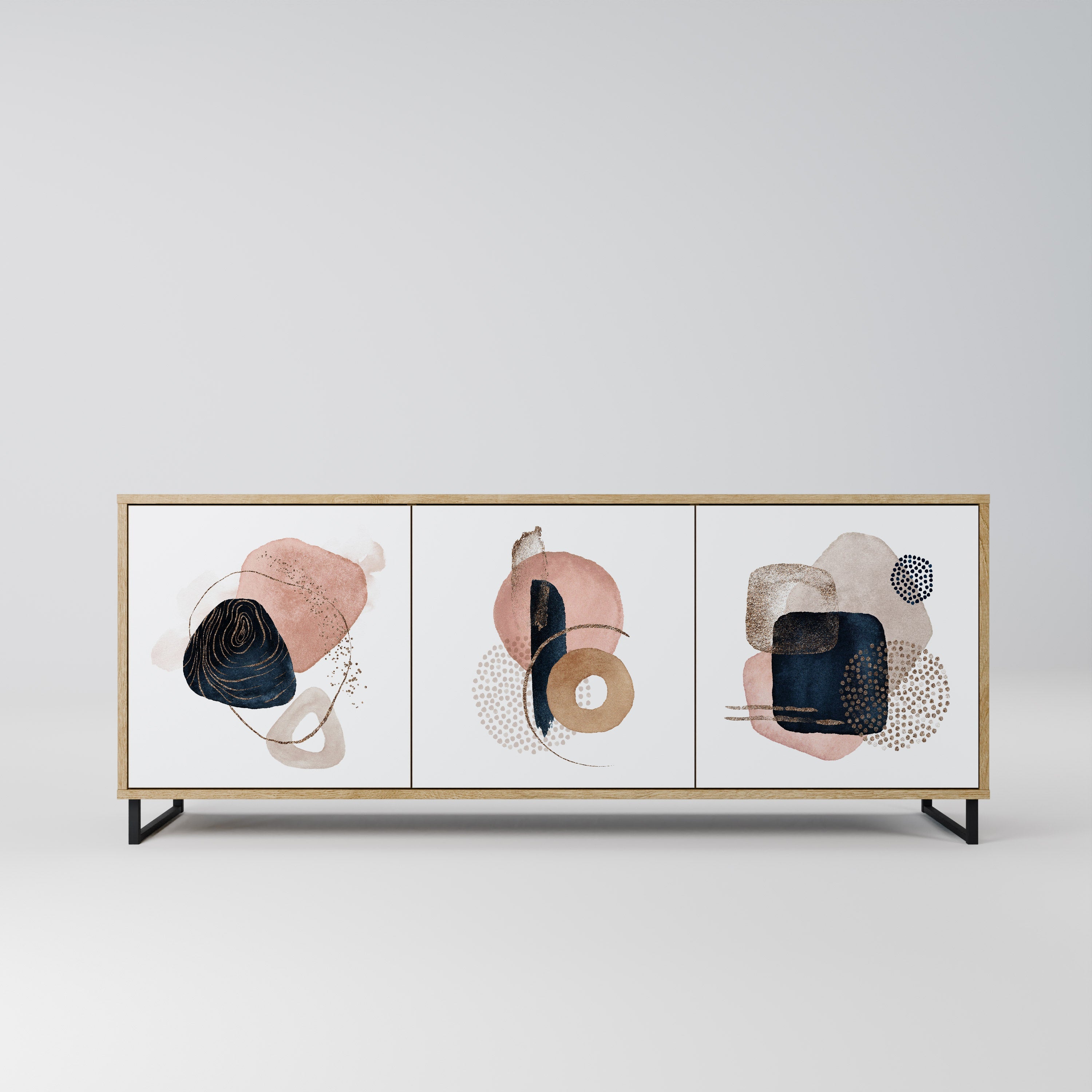 Buffet 3 portes COLORFUL SHAPES effet chêne