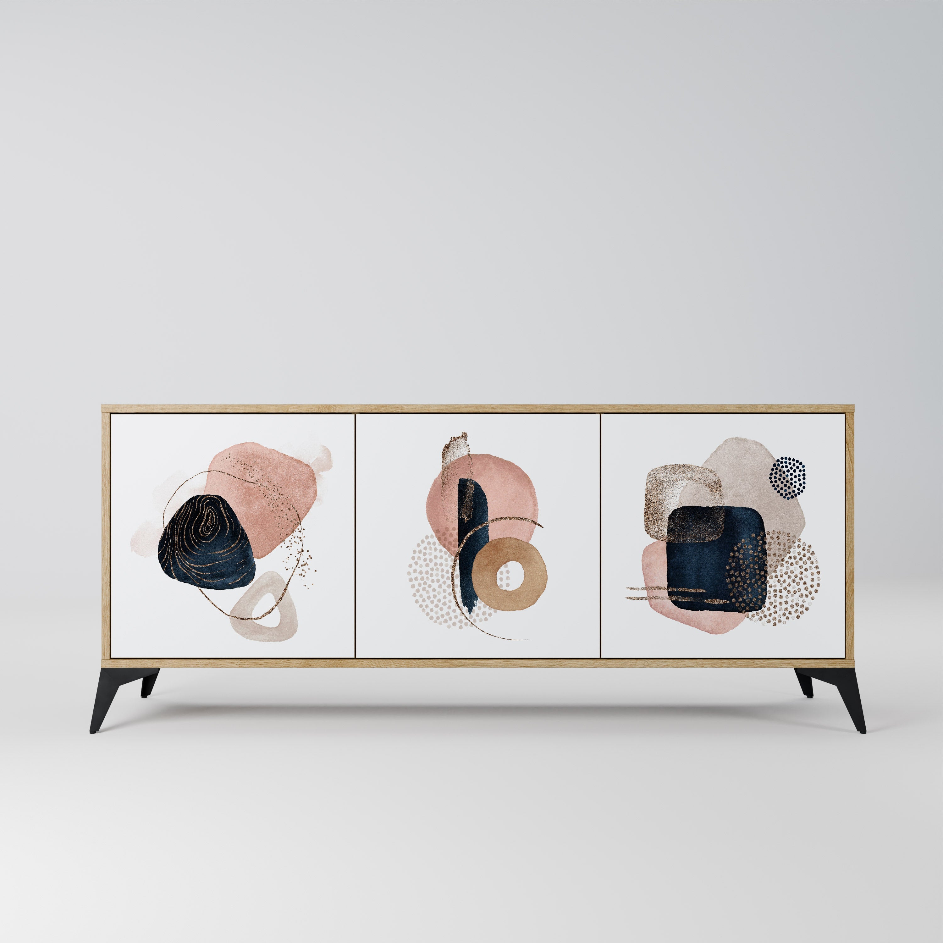 Buffet 3 portes COLORFUL SHAPES effet chêne