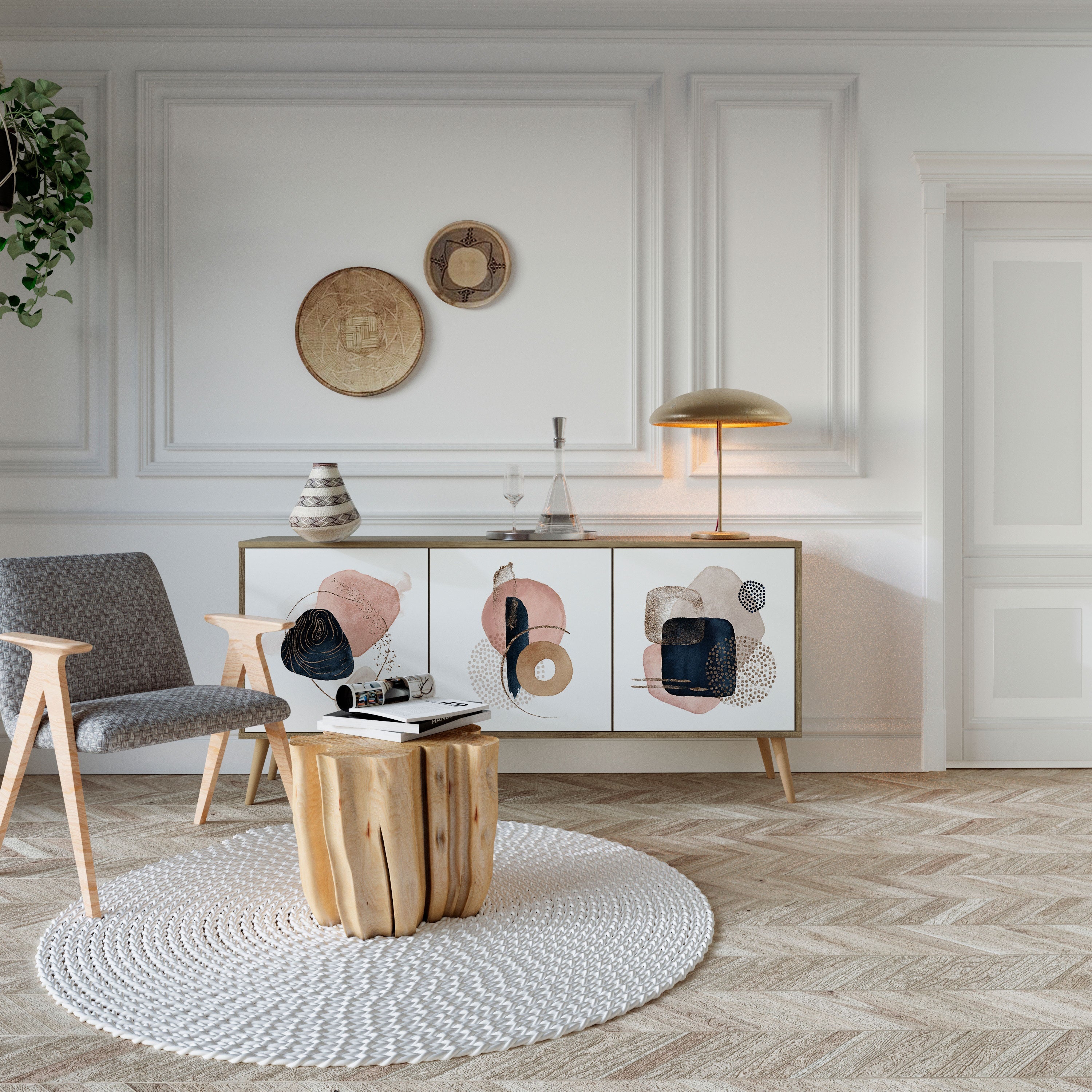 Buffet 3 portes COLORFUL SHAPES effet chêne