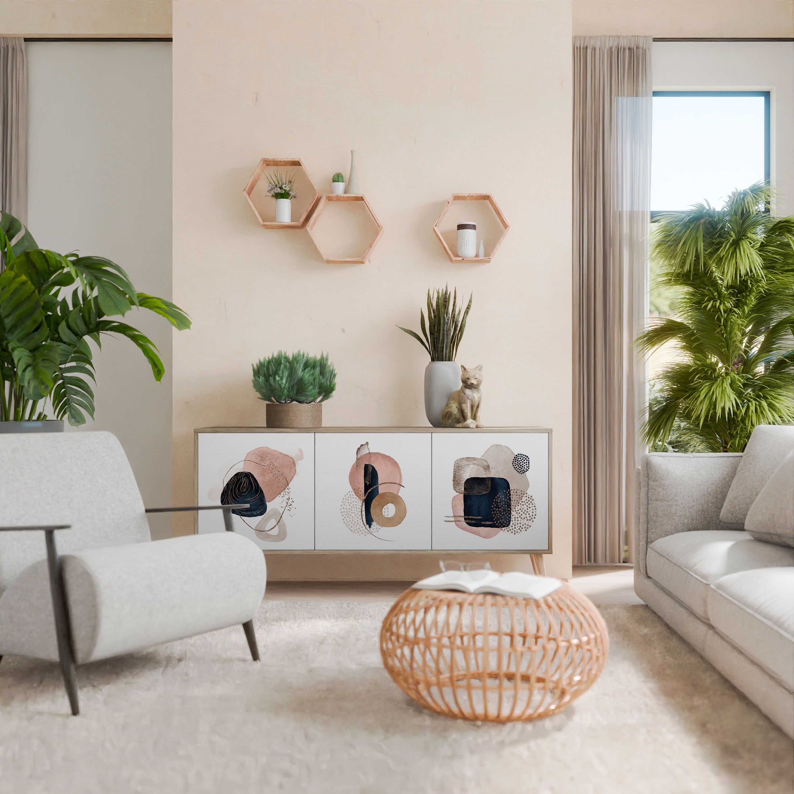 Buffet 3 portes COLORFUL SHAPES effet chêne