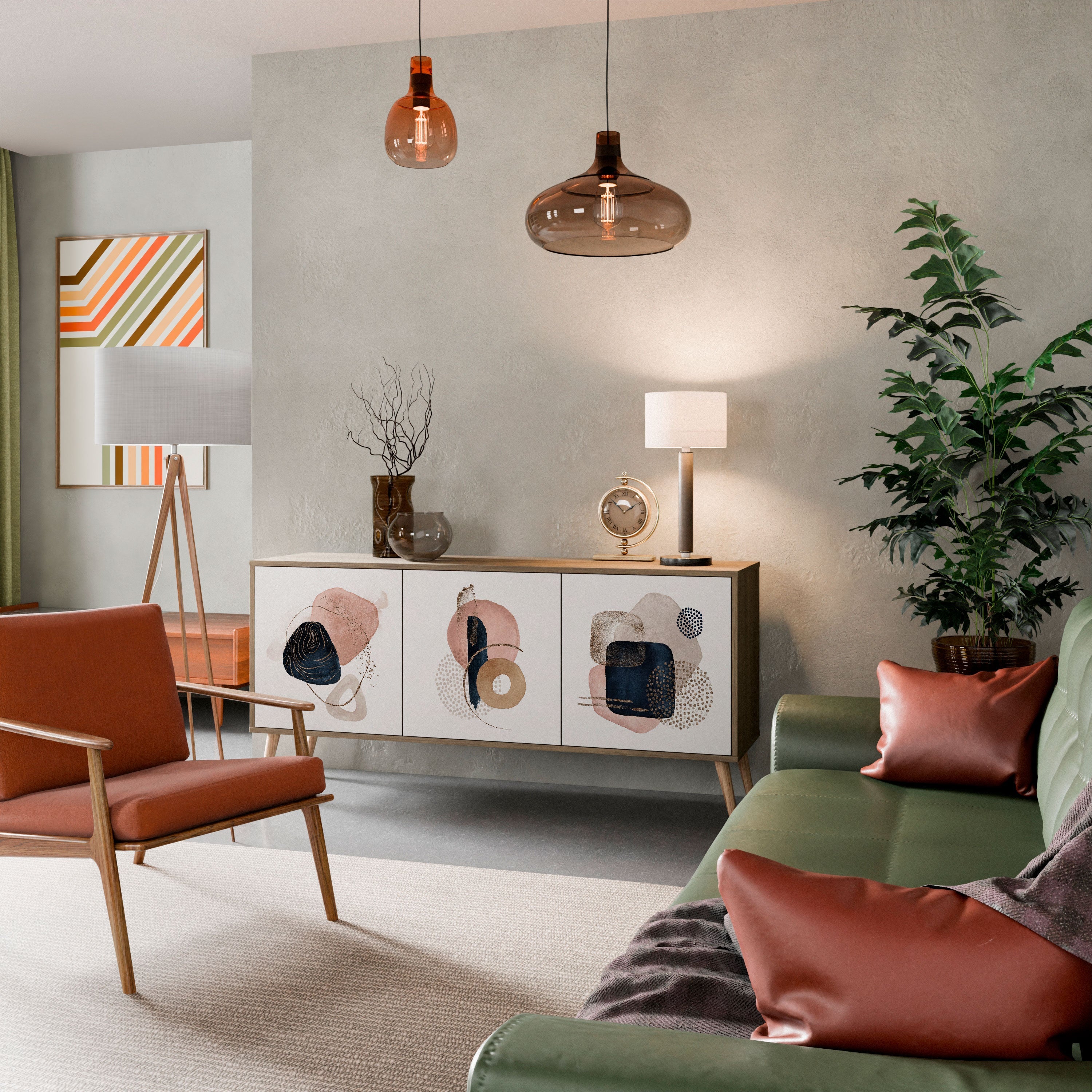 Buffet 3 portes COLORFUL SHAPES effet chêne