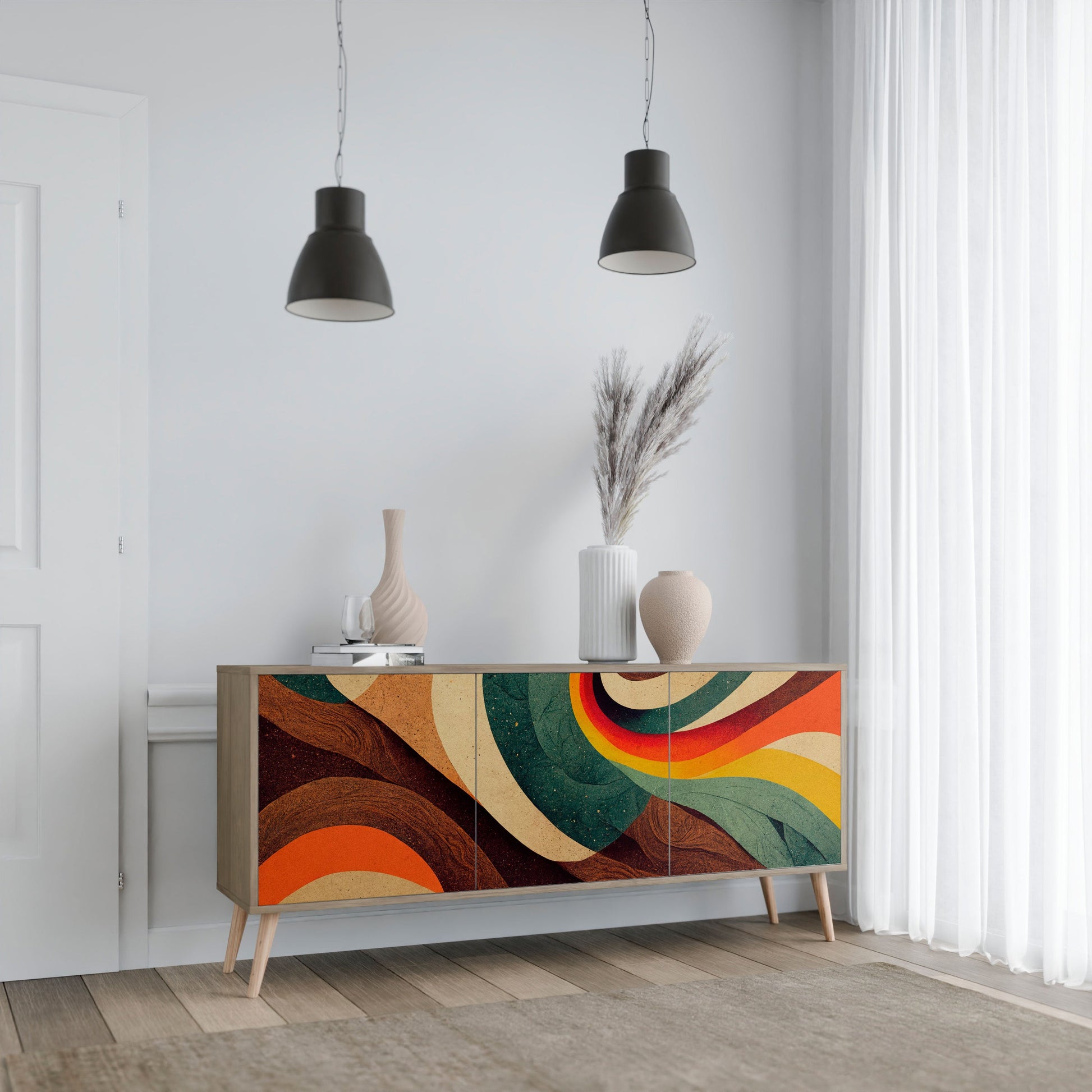Buffet 3 portes COLORFUL STRANDS effet chêne