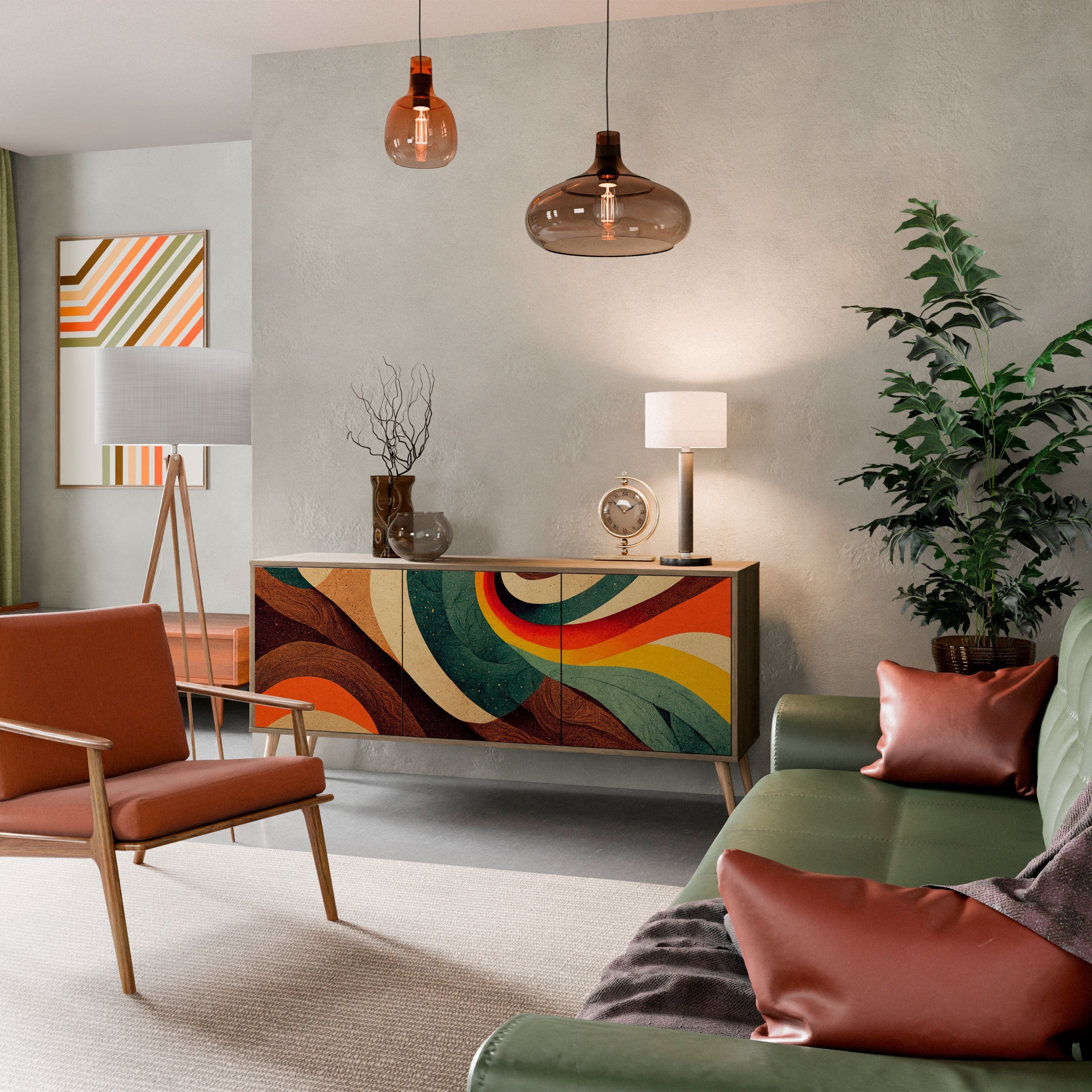 Buffet 3 portes COLORFUL STRANDS effet chêne