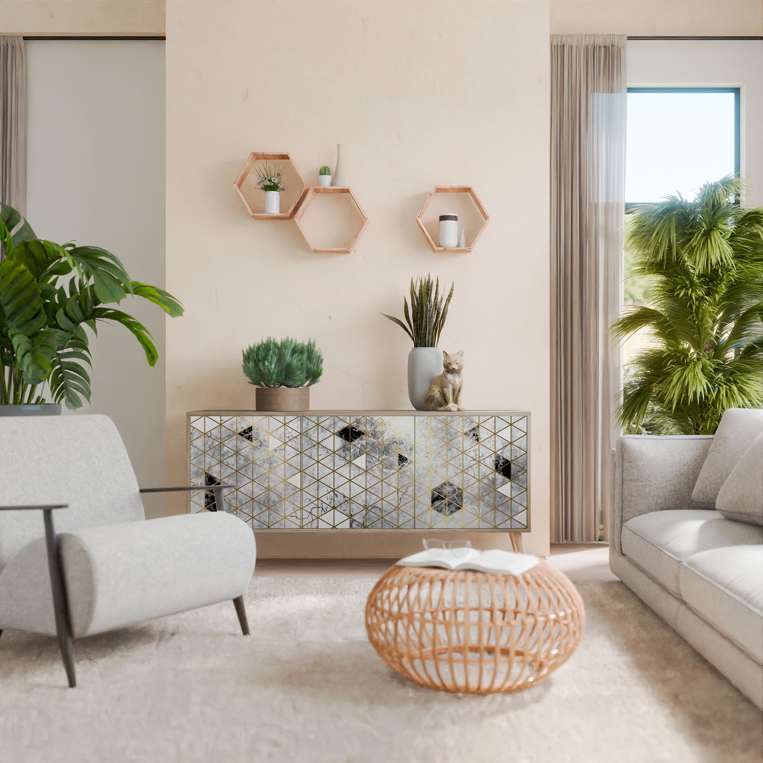 Buffet 3 portes ASHEN ARIA effet chêne