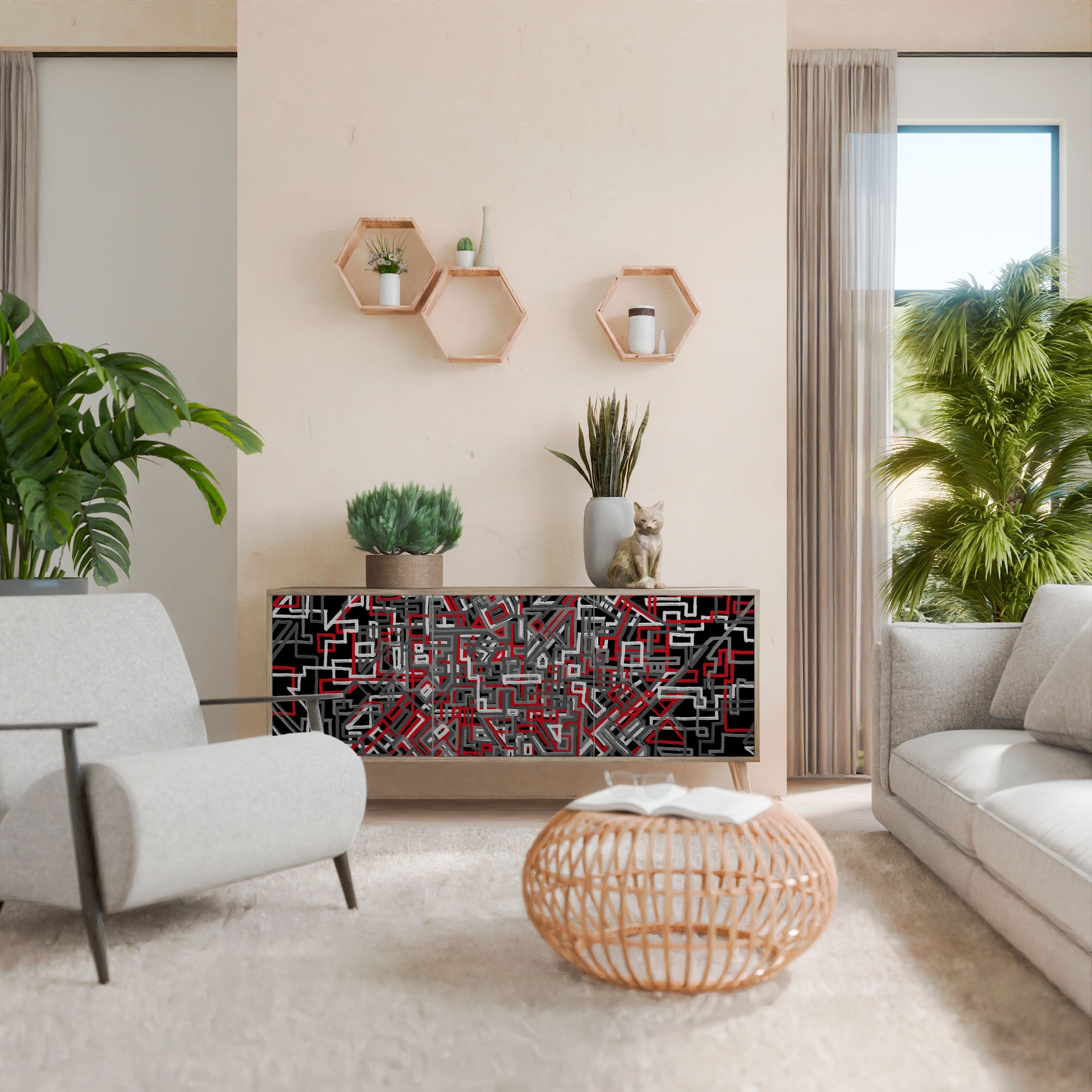 Buffet 3 portes BROKEN LINES effet chêne