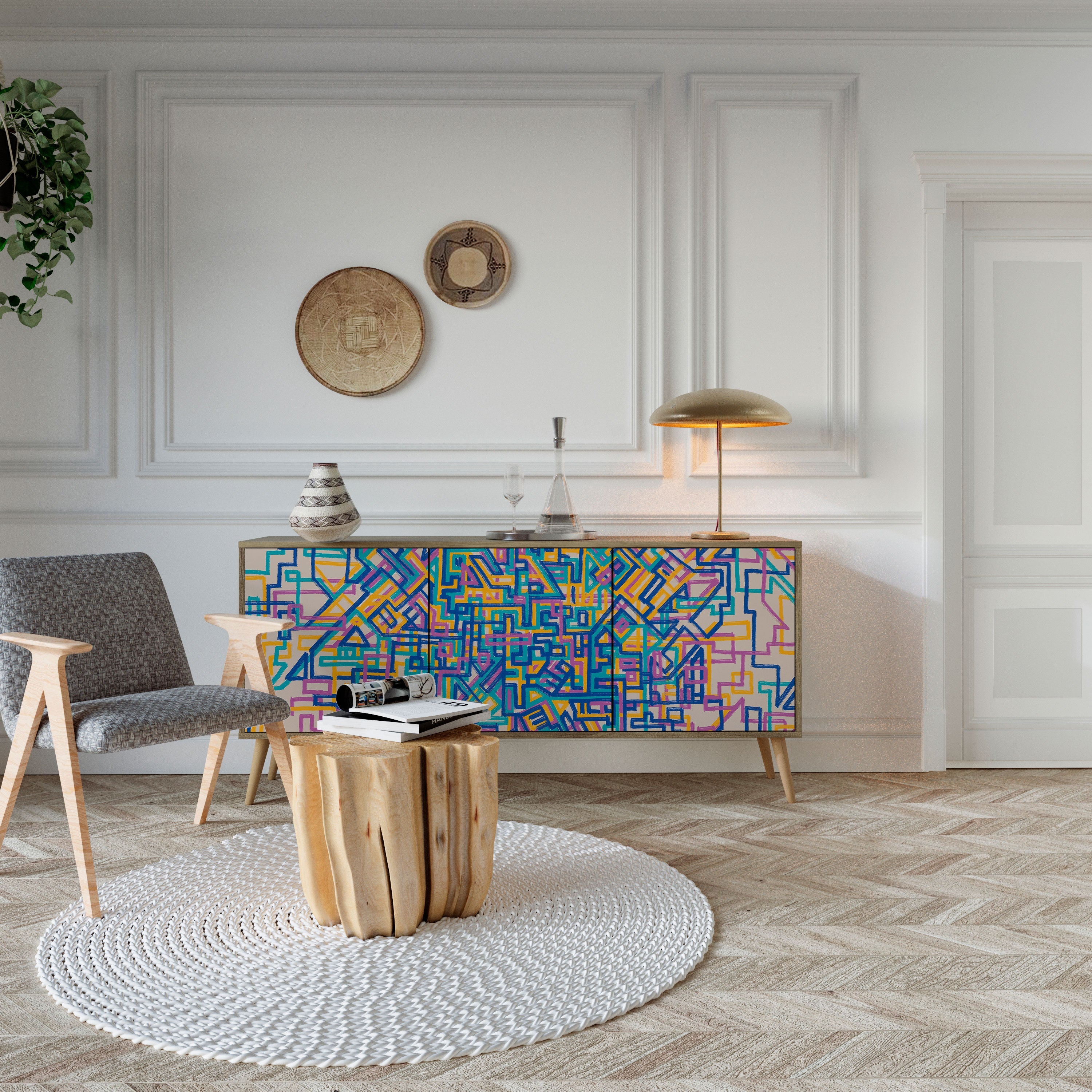 Buffet 3 portes MEMORIES MAP effet chêne