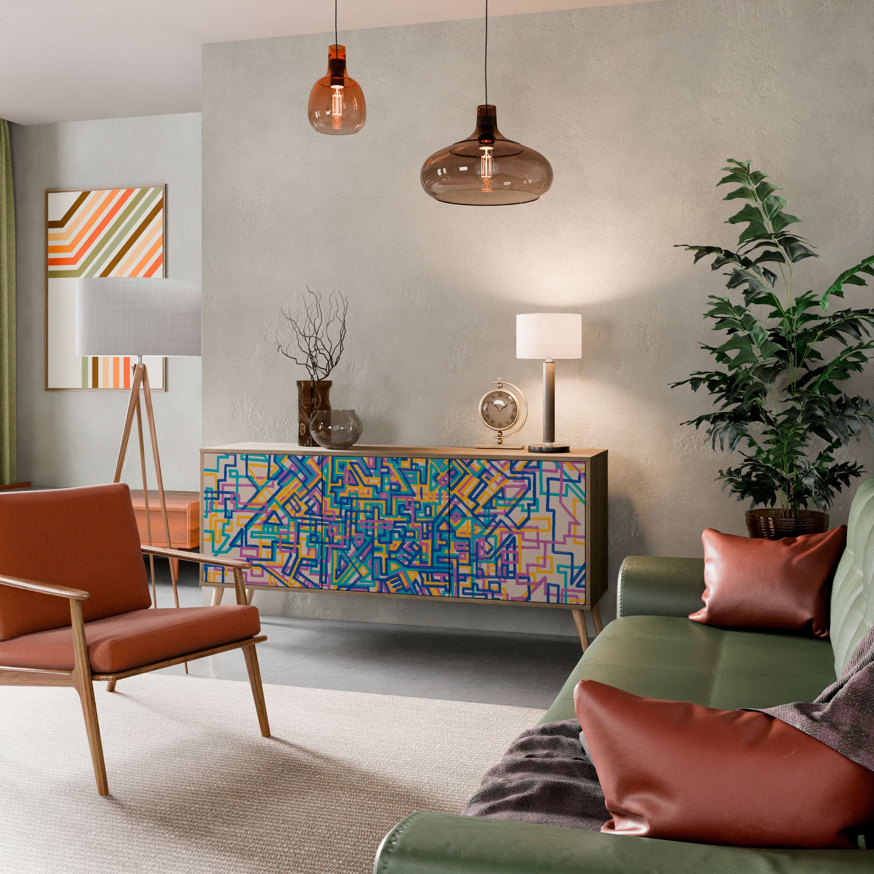 Buffet 3 portes MEMORIES MAP effet chêne