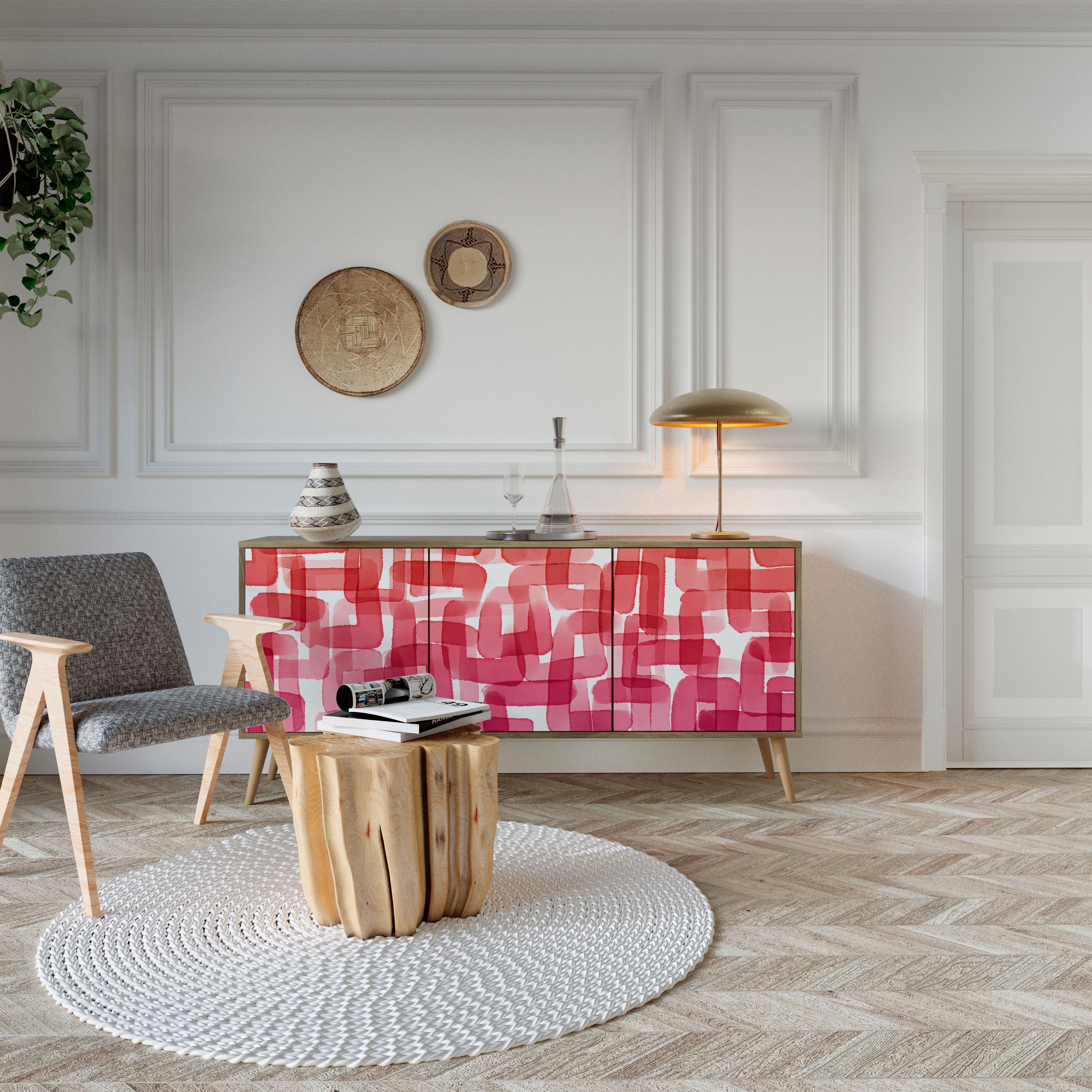 Buffet 3 portes KALEIDOSCOPIC CUBISM effet chêne