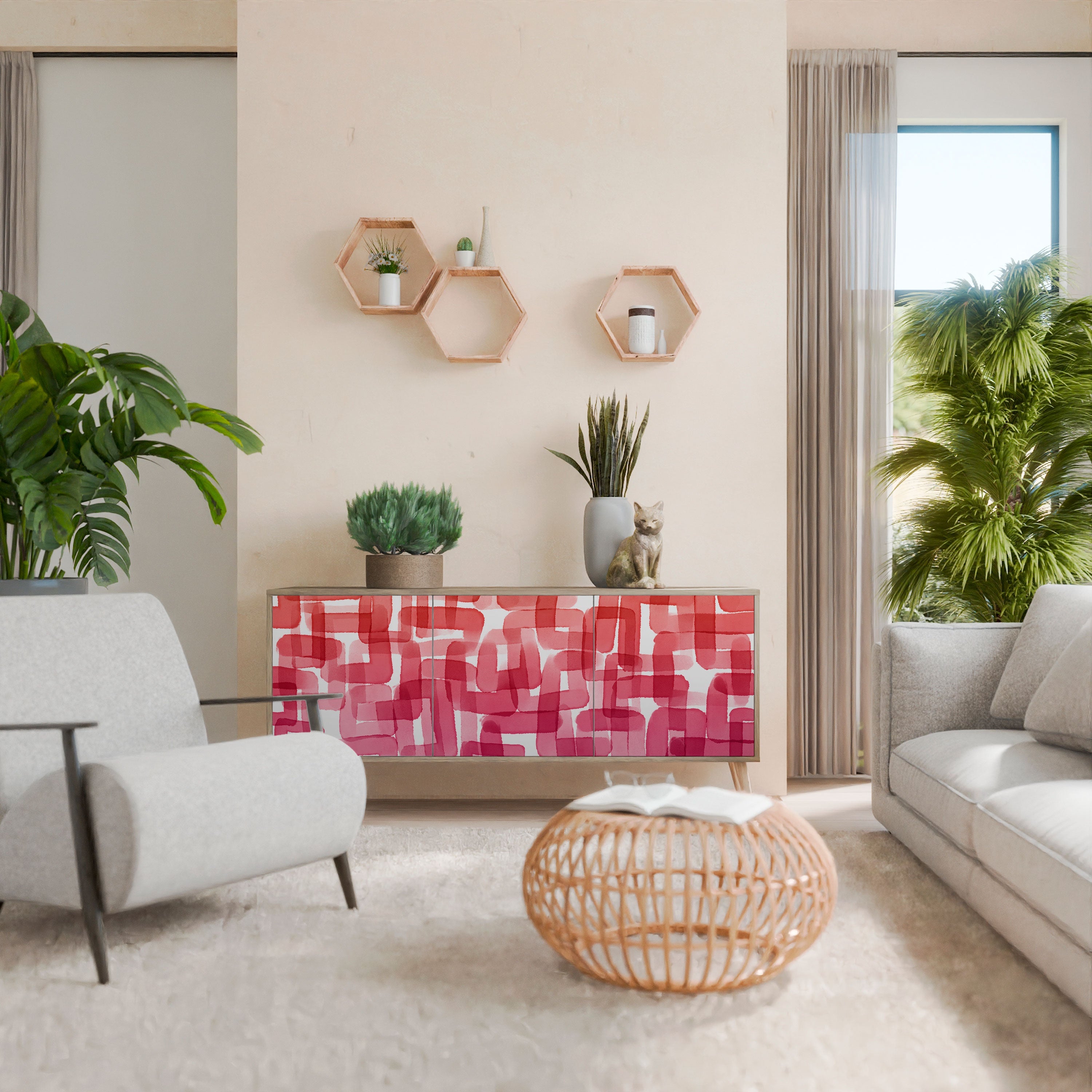 Buffet 3 portes KALEIDOSCOPIC CUBISM effet chêne