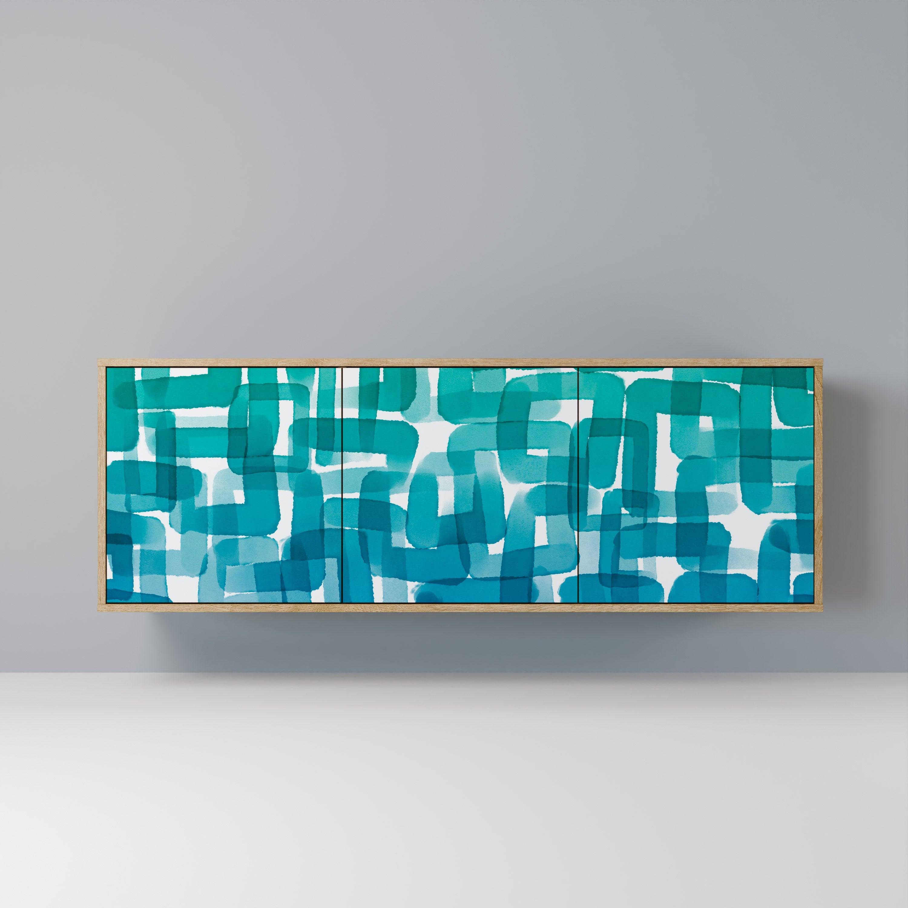 Buffet 3 portes TURQUOISE RECTANGLES effet chêne