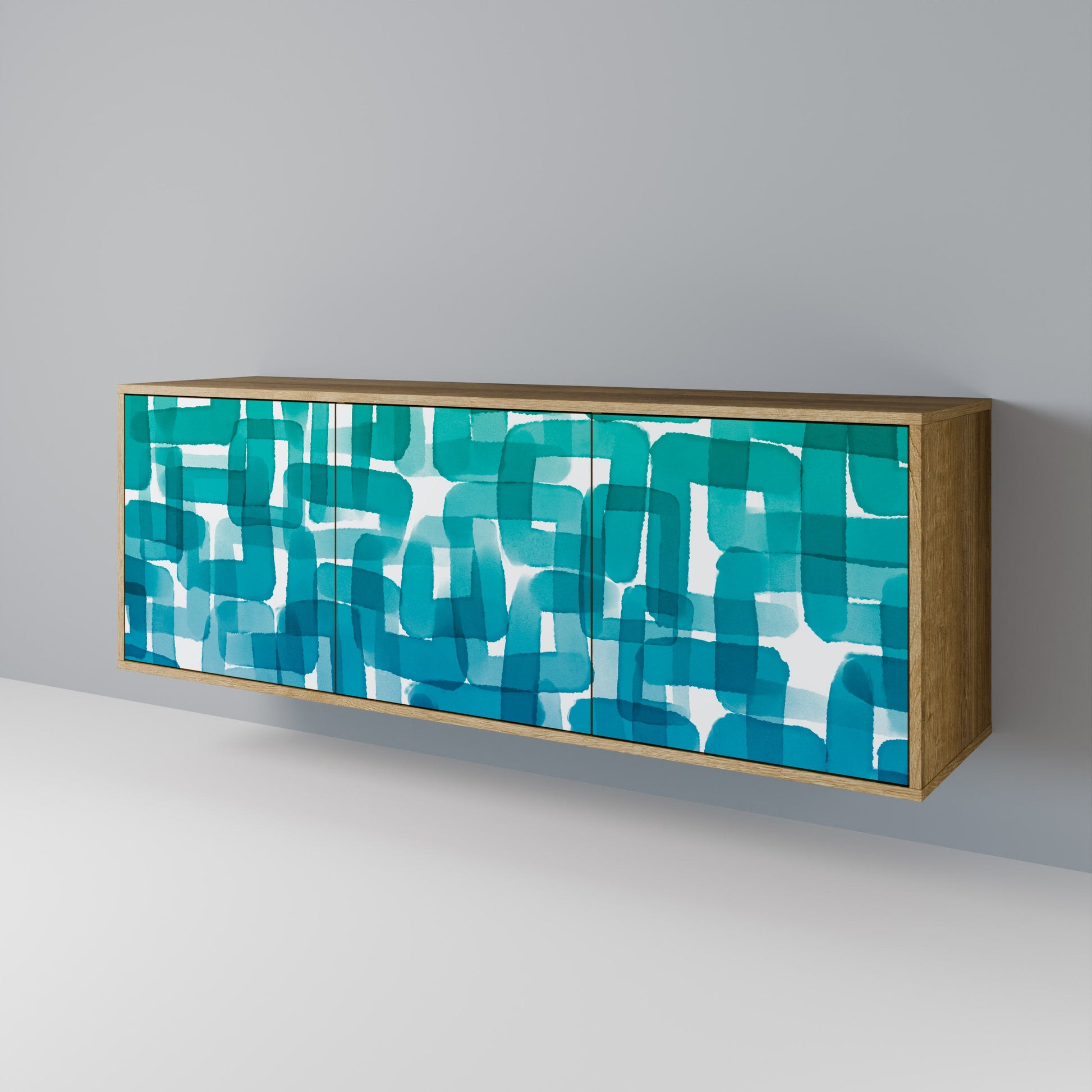 Buffet 3 portes TURQUOISE RECTANGLES effet chêne