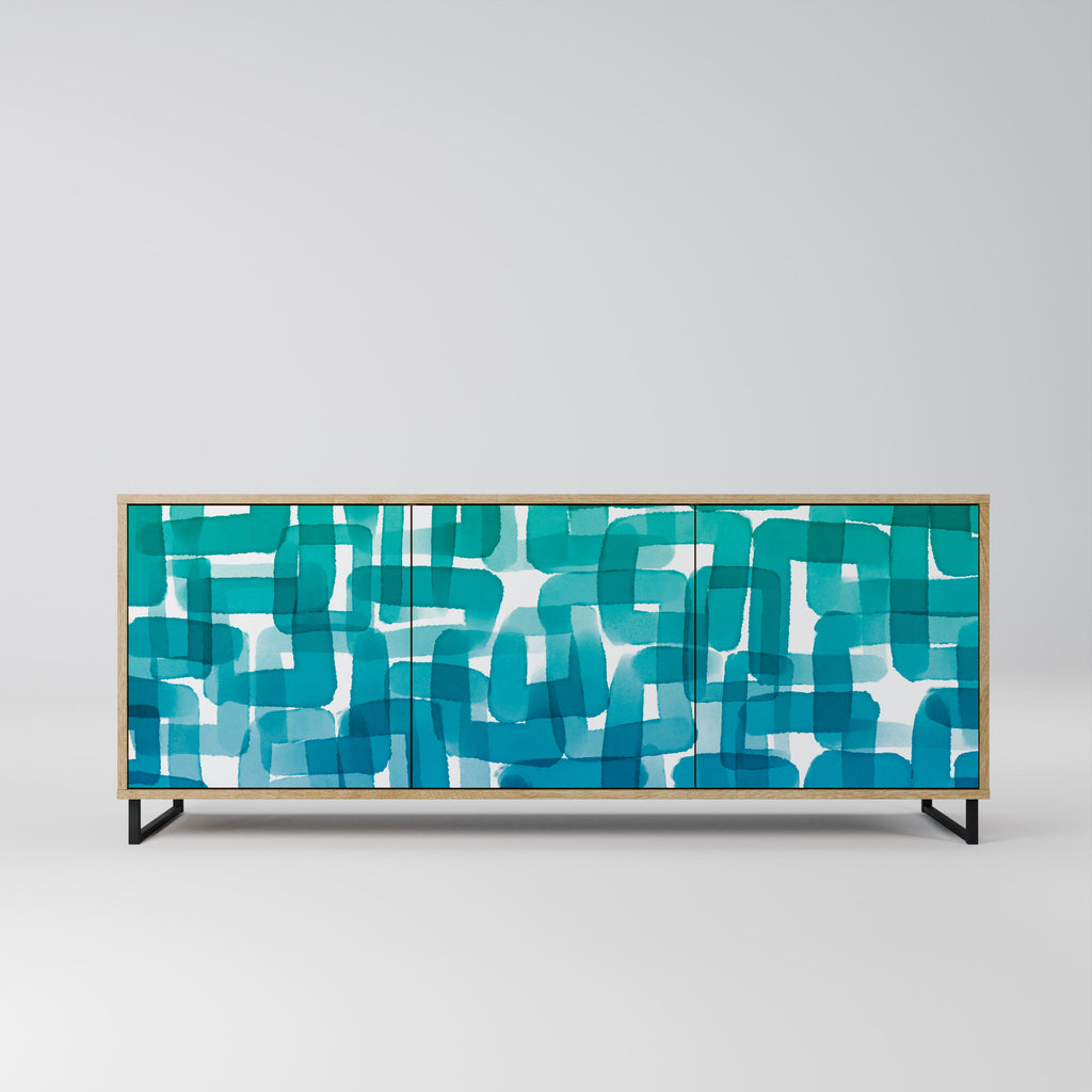 Buffet 3 portes TURQUOISE RECTANGLES effet chêne