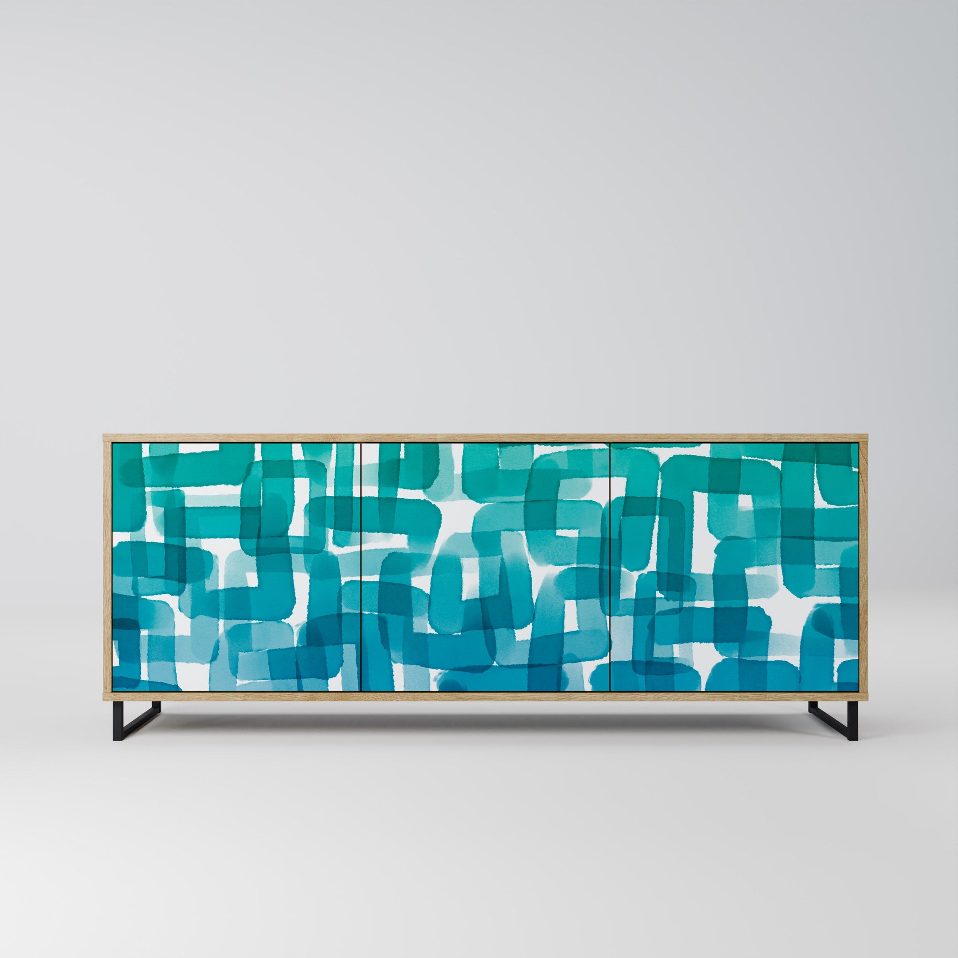 Buffet 3 portes TURQUOISE RECTANGLES effet chêne