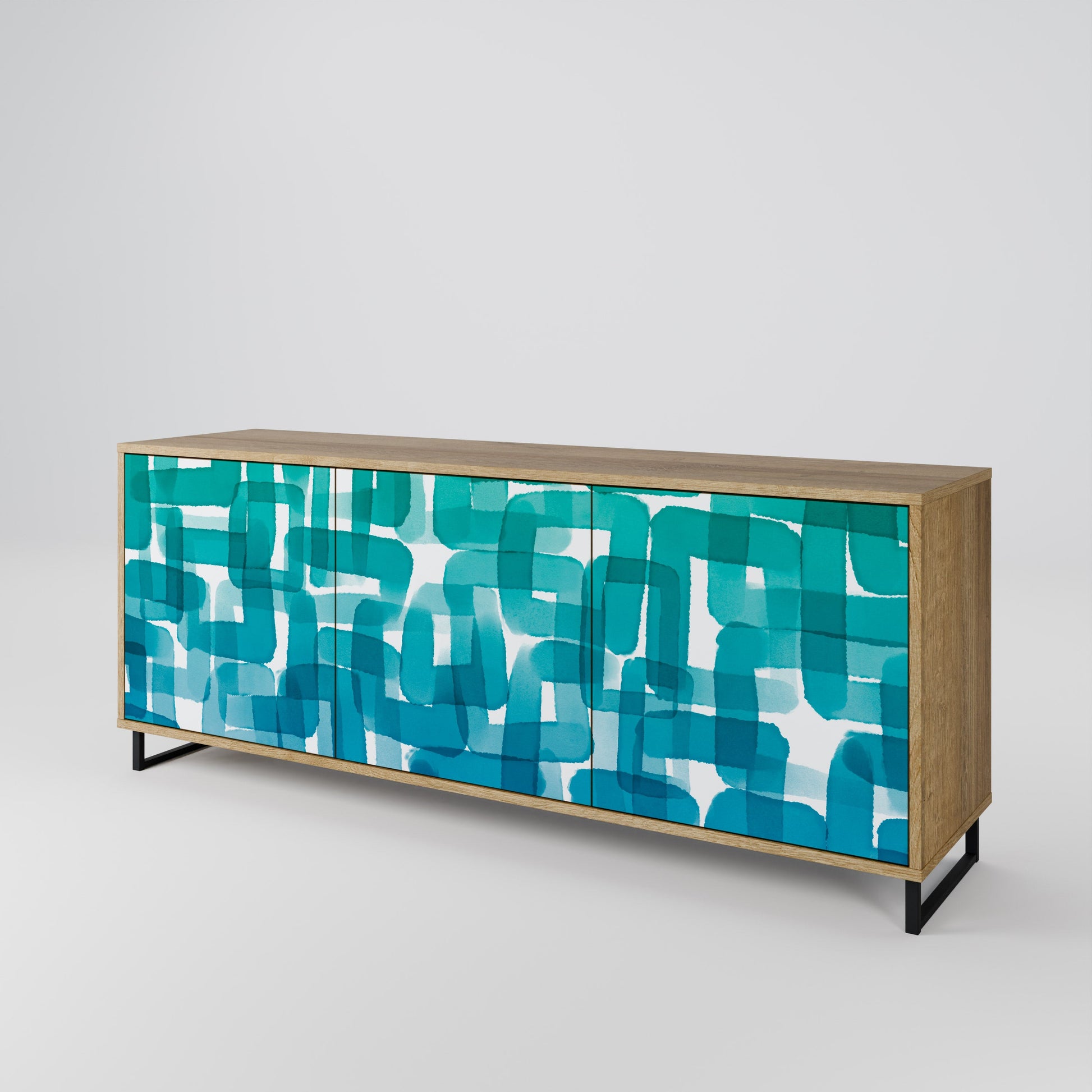 Buffet 3 portes TURQUOISE RECTANGLES effet chêne