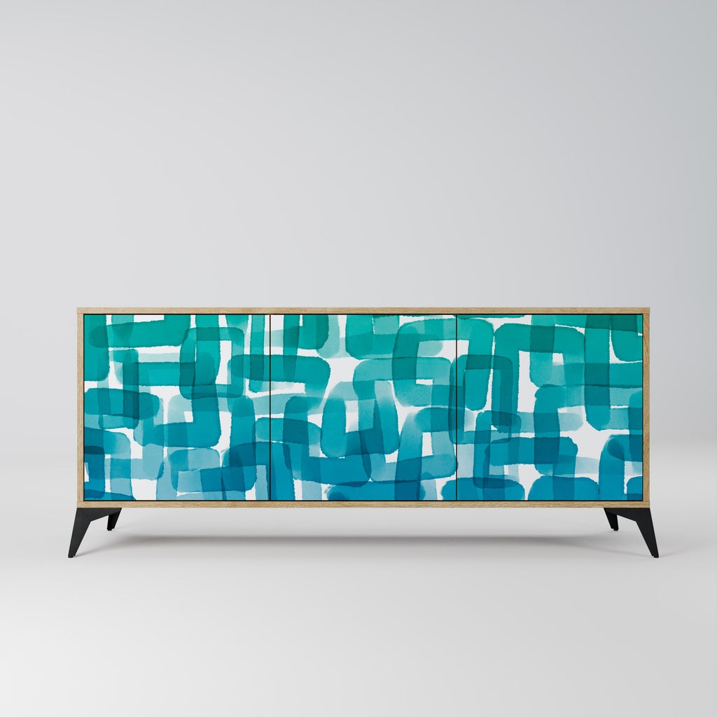 Buffet 3 portes TURQUOISE RECTANGLES effet chêne