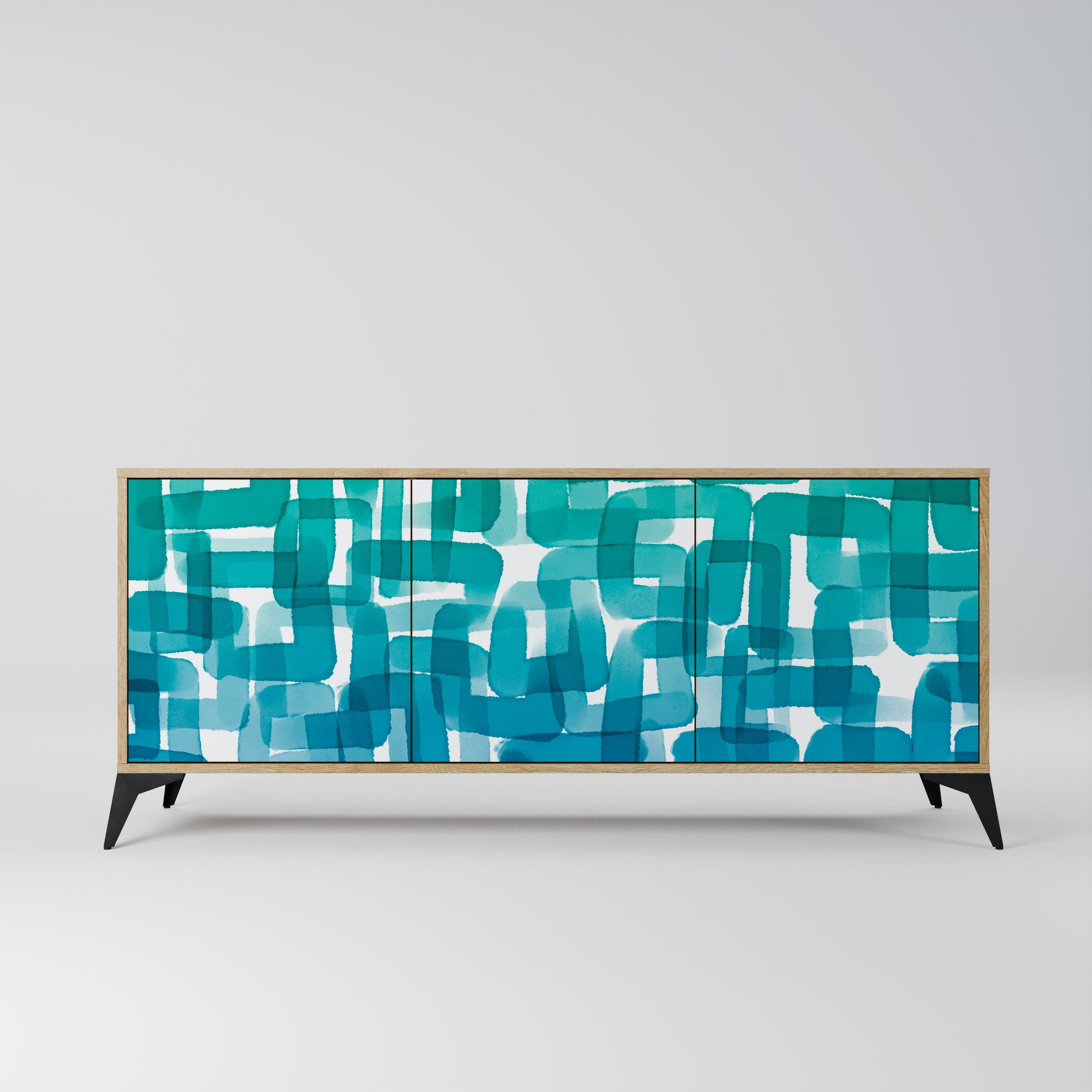 Buffet 3 portes TURQUOISE RECTANGLES effet chêne