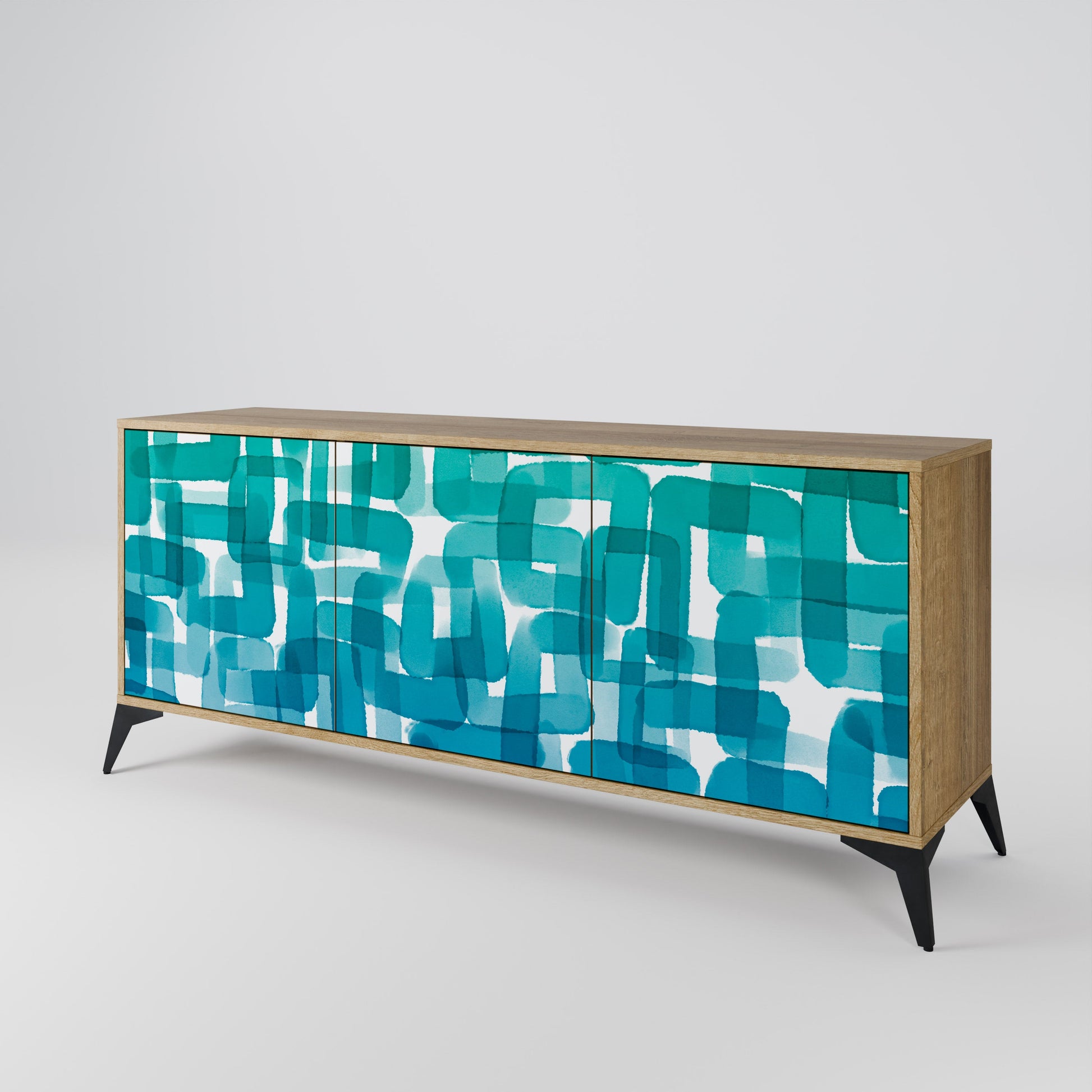 Buffet 3 portes TURQUOISE RECTANGLES effet chêne