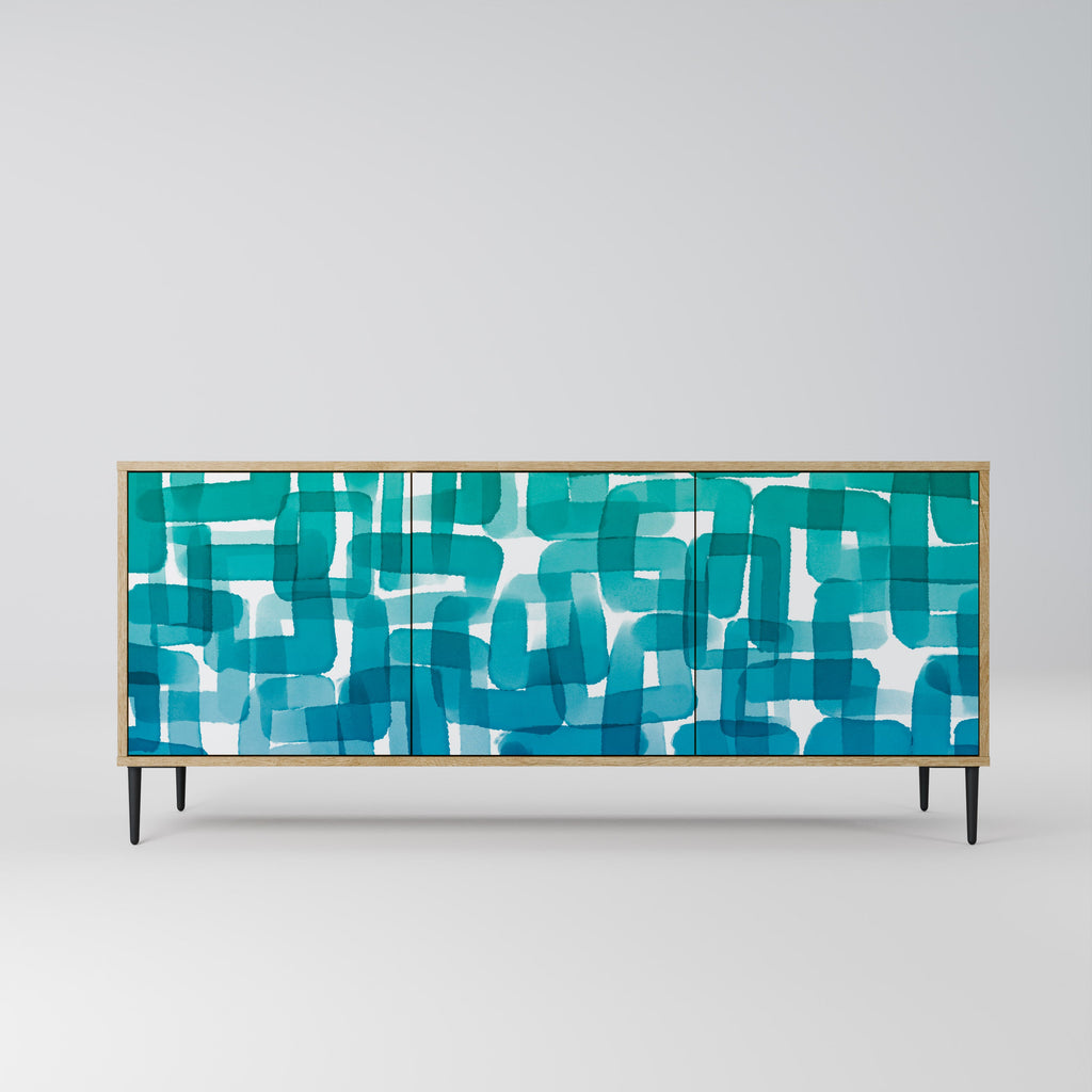Buffet 3 portes TURQUOISE RECTANGLES effet chêne