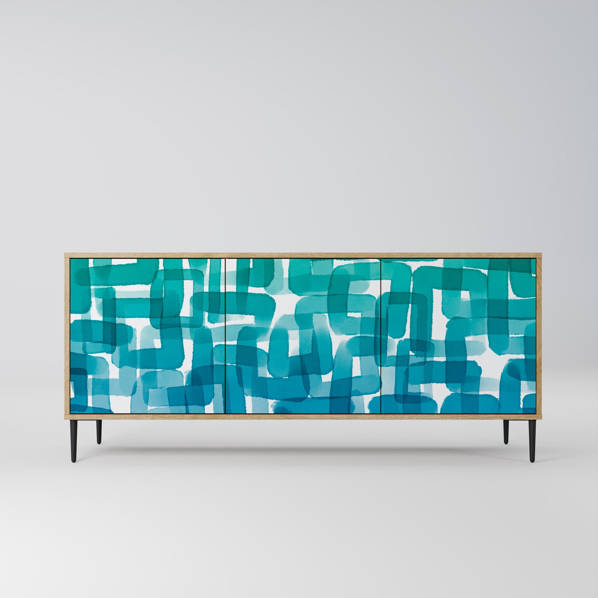 Buffet 3 portes TURQUOISE RECTANGLES effet chêne