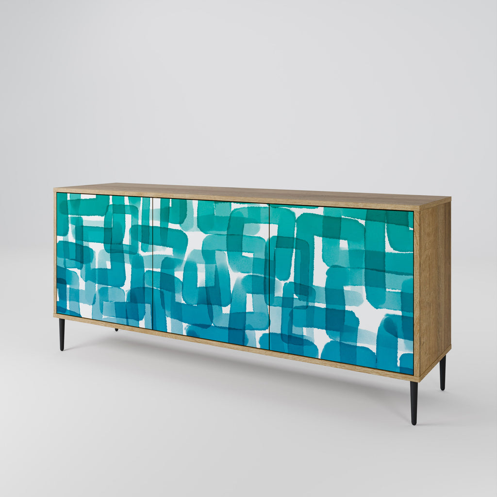 Buffet 3 portes TURQUOISE RECTANGLES effet chêne
