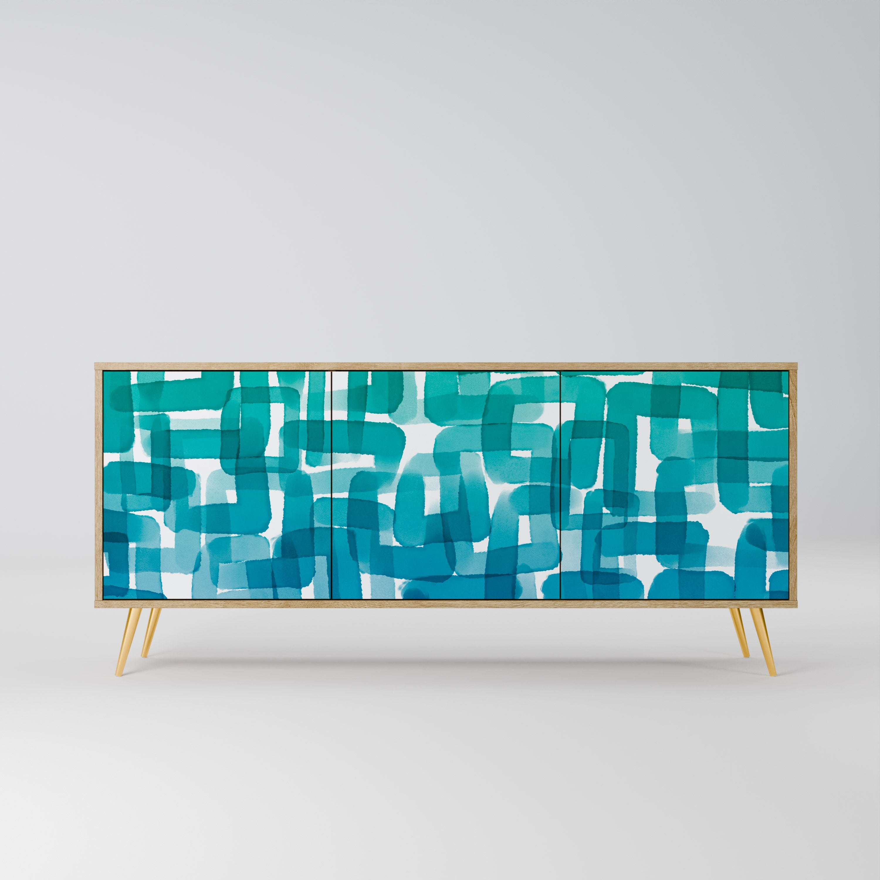 Buffet 3 portes TURQUOISE RECTANGLES effet chêne