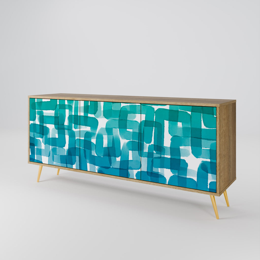 Buffet 3 portes TURQUOISE RECTANGLES effet chêne