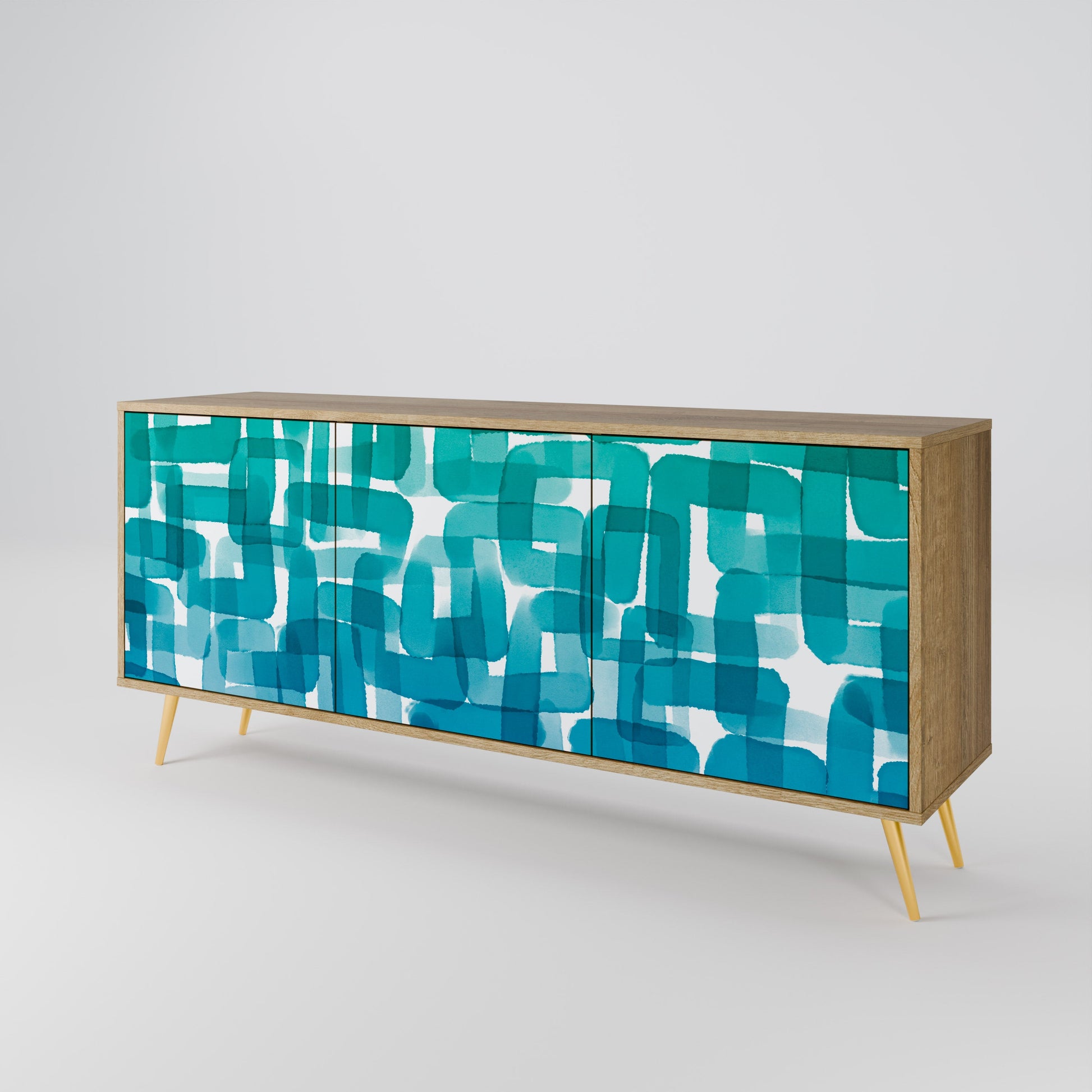 Buffet 3 portes TURQUOISE RECTANGLES effet chêne