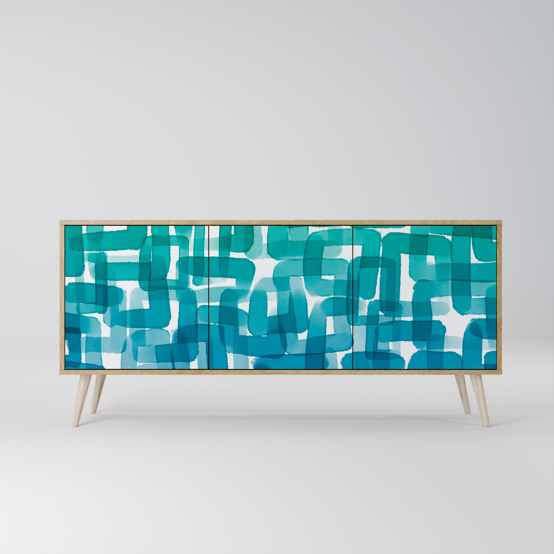 Buffet 3 portes TURQUOISE RECTANGLES effet chêne