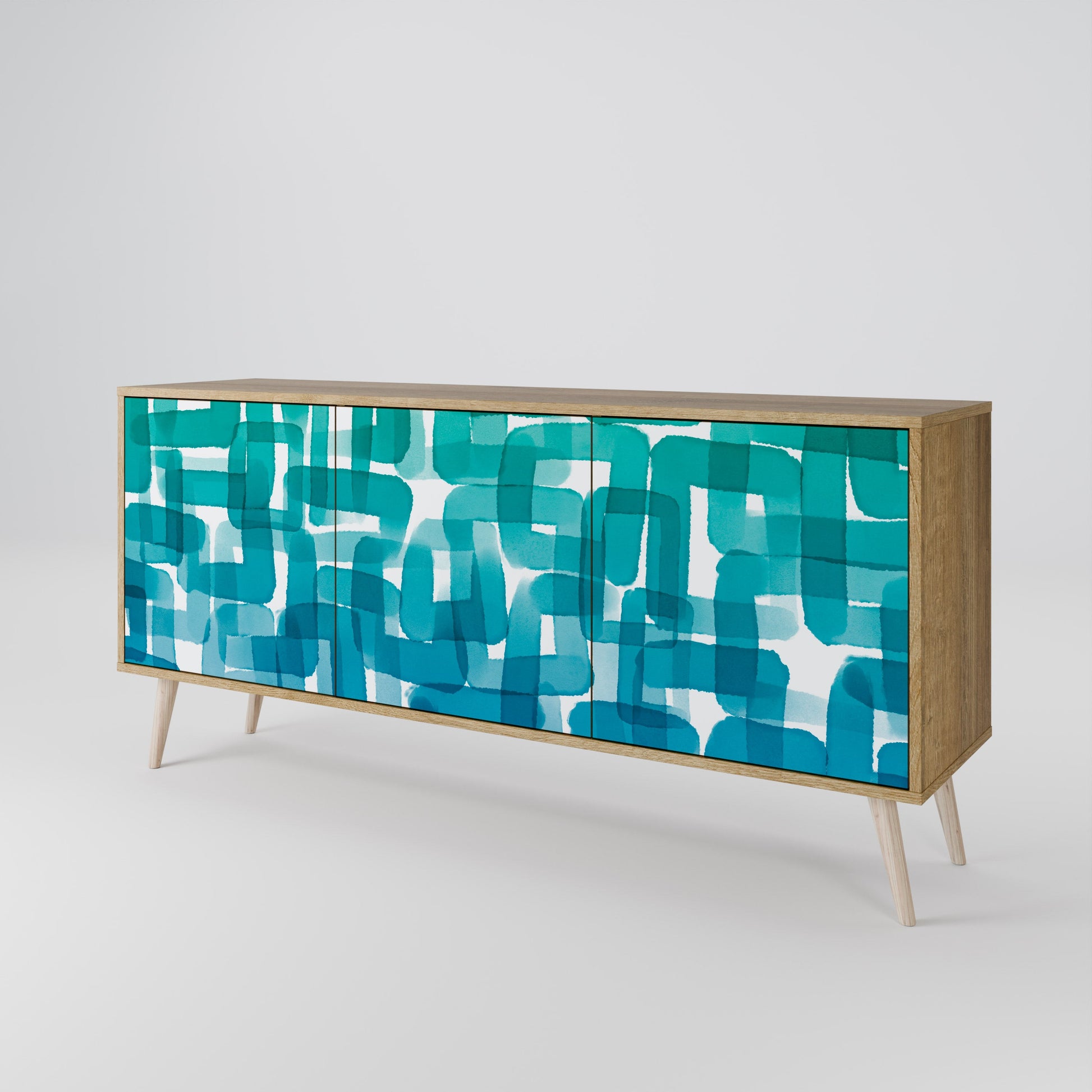 Buffet 3 portes TURQUOISE RECTANGLES effet chêne