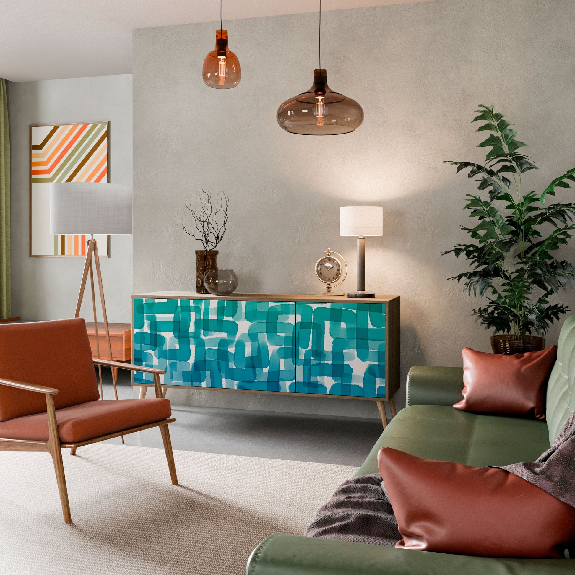 Buffet 3 portes TURQUOISE RECTANGLES effet chêne