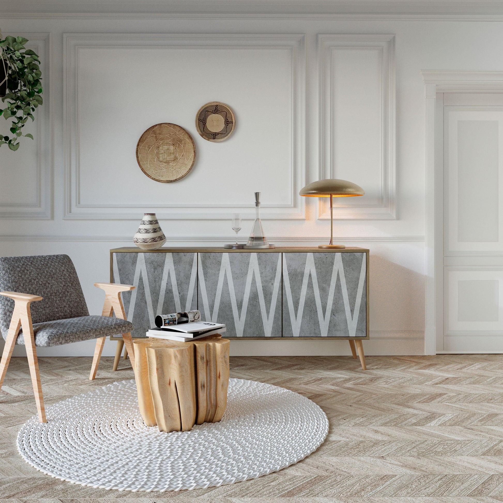 Buffet 3 portes SOLID ZIG ZAG effet chêne