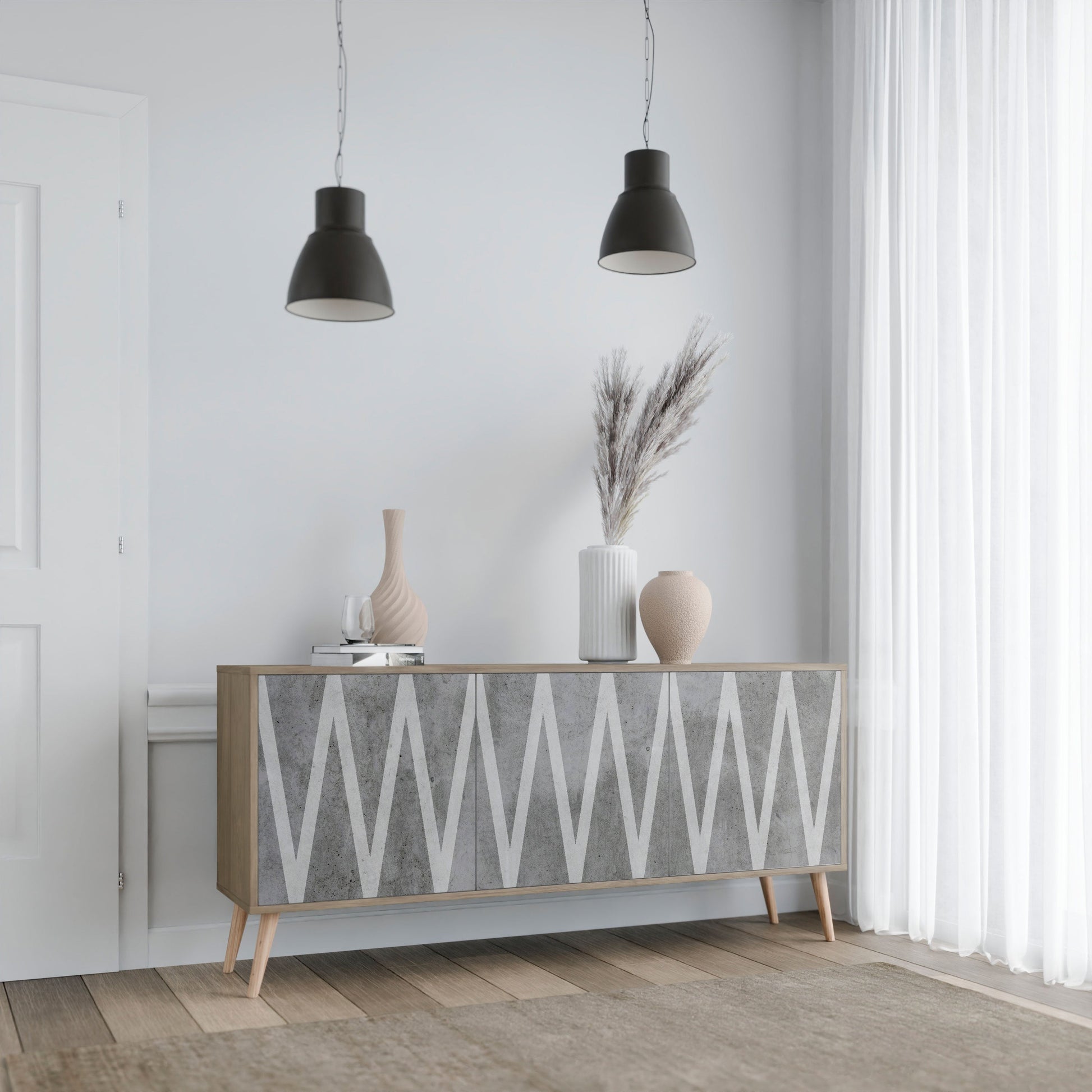 Buffet 3 portes effet chêne WAVES OF CONCRETE