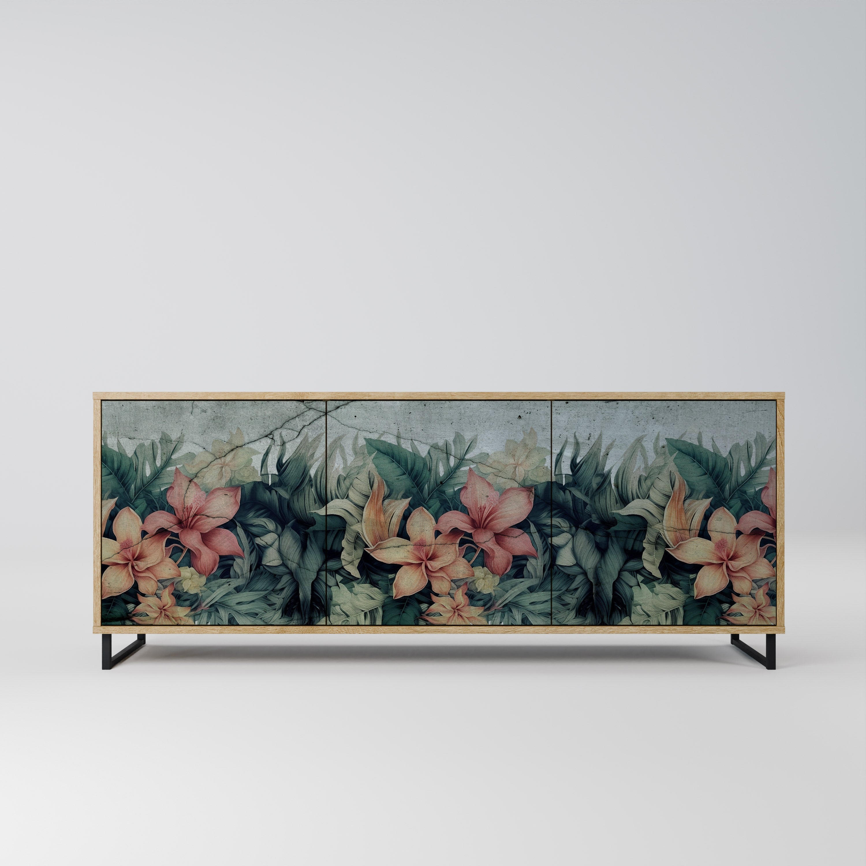 Buffet 3 portes HEAVENLY BLOOM effet chêne