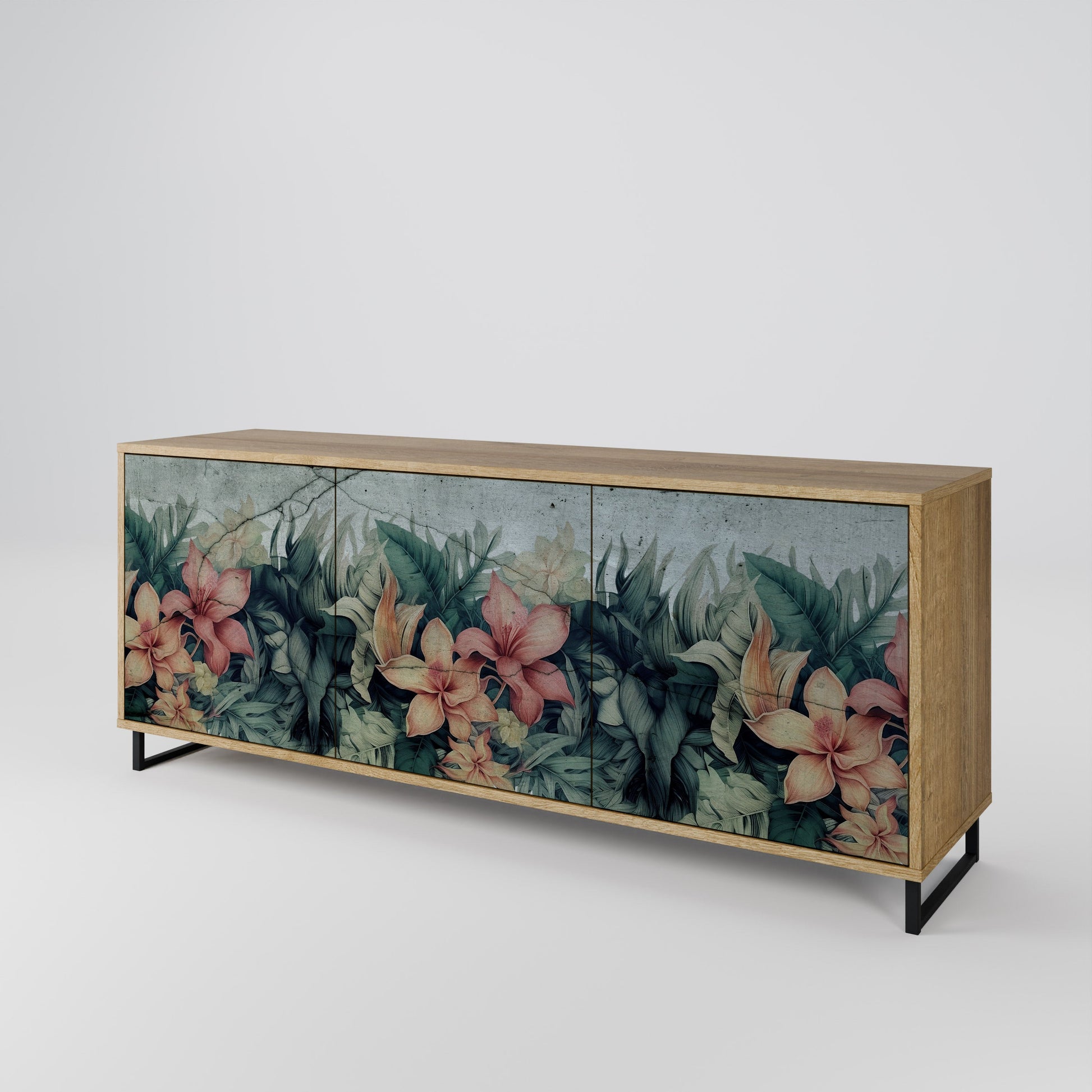 Buffet 3 portes HEAVENLY BLOOM effet chêne