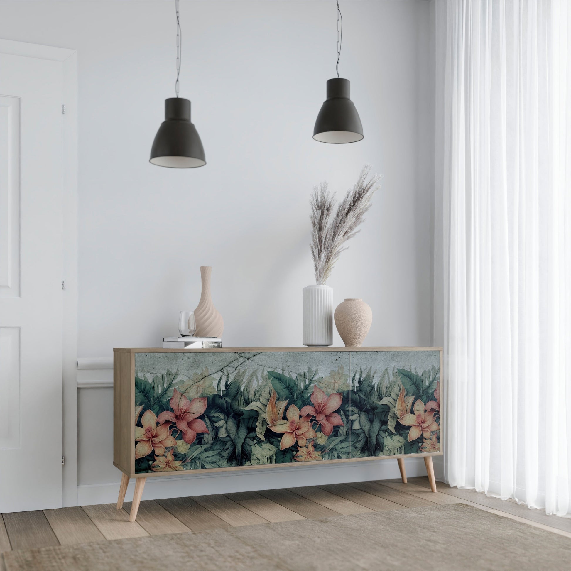 Buffet 3 portes HEAVENLY BLOOM effet chêne