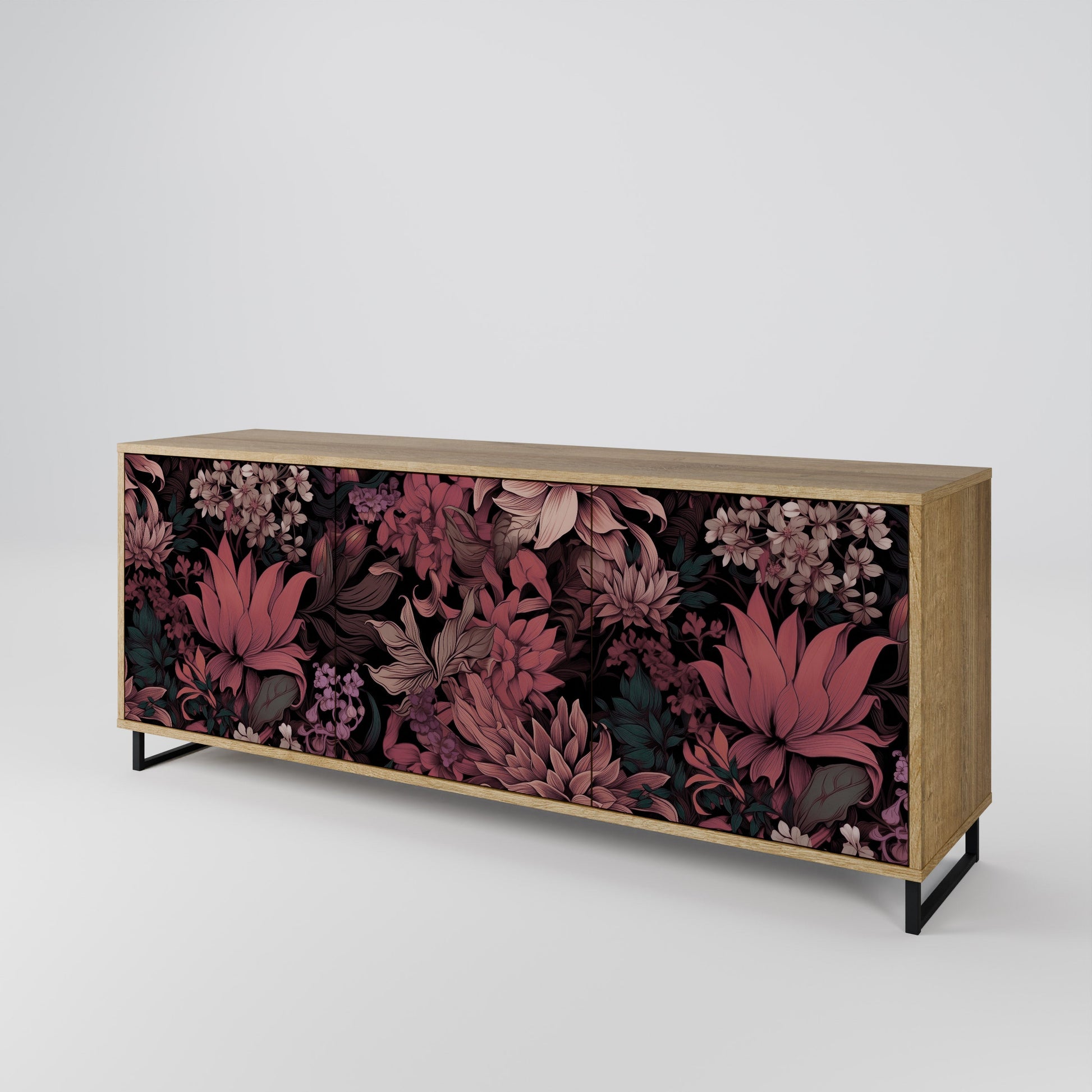 Buffet 3 portes FLORAL WHISPER effet chêne
