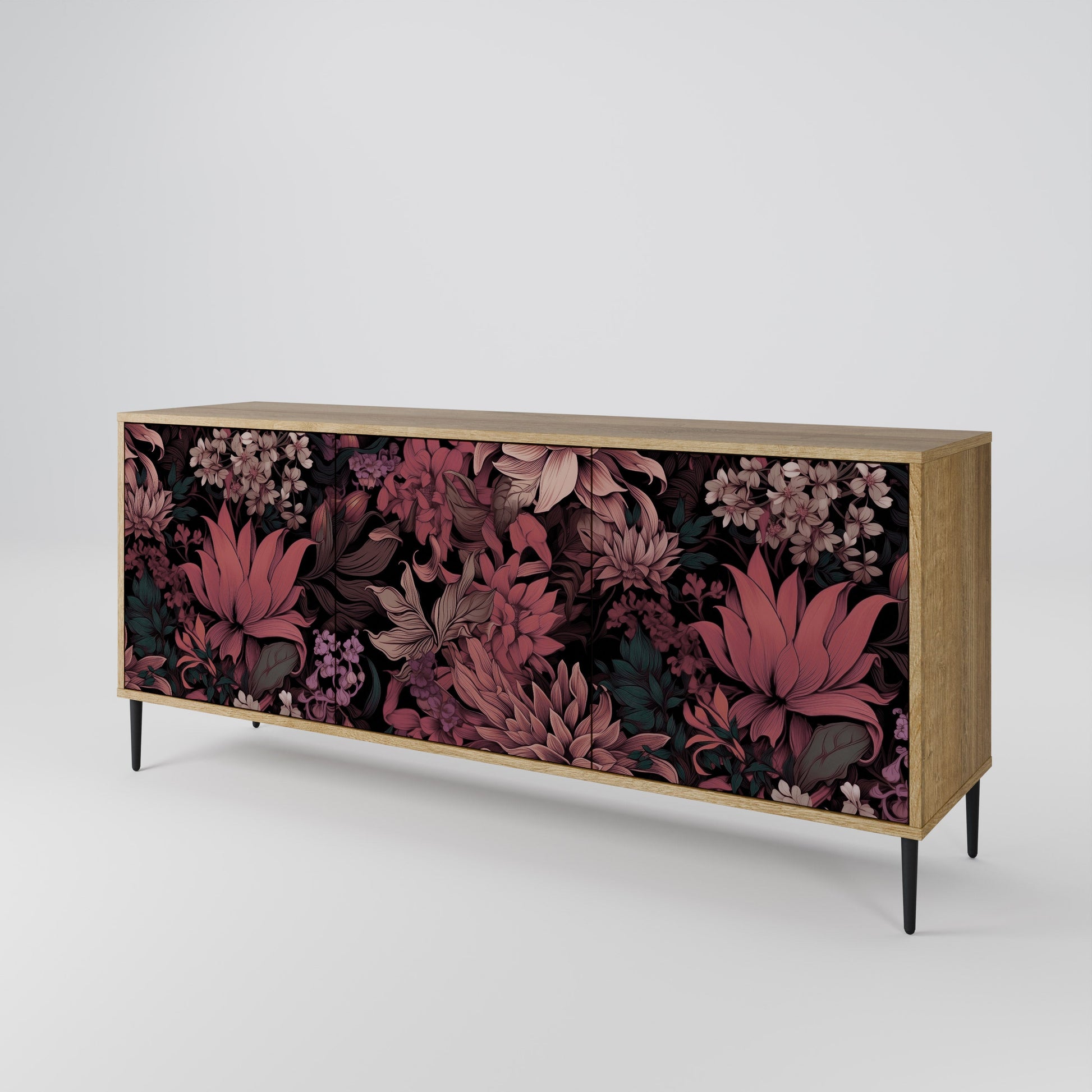 Buffet 3 portes FLORAL WHISPER effet chêne
