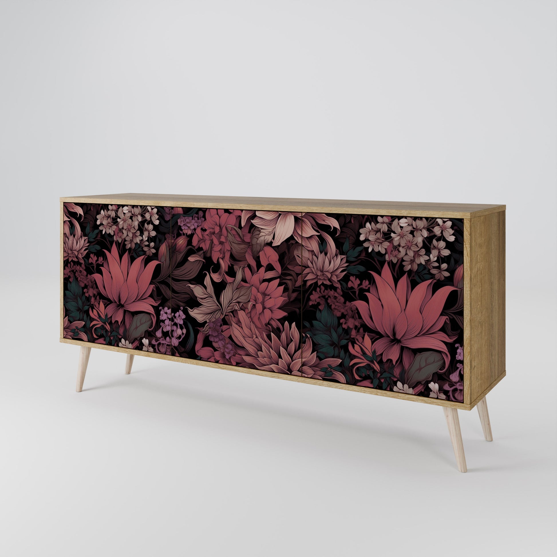 Buffet 3 portes FLORAL WHISPER effet chêne