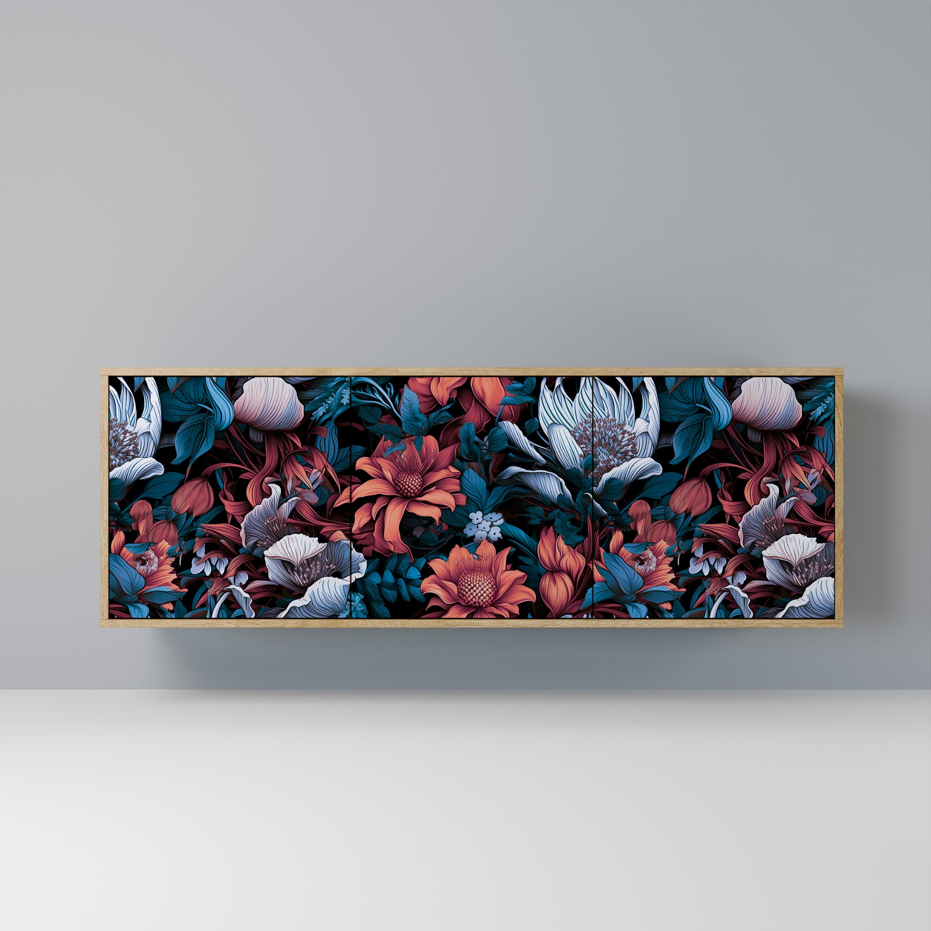 Buffet 3 portes ETHEREAL BLOSSOMS effet chêne