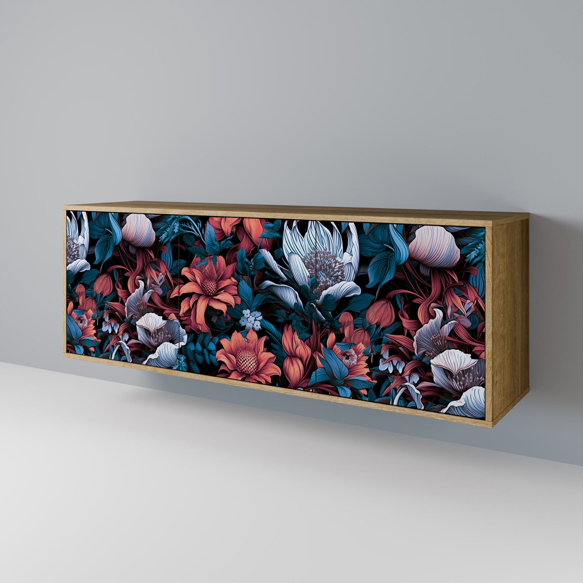 Buffet 3 portes ETHEREAL BLOSSOMS effet chêne