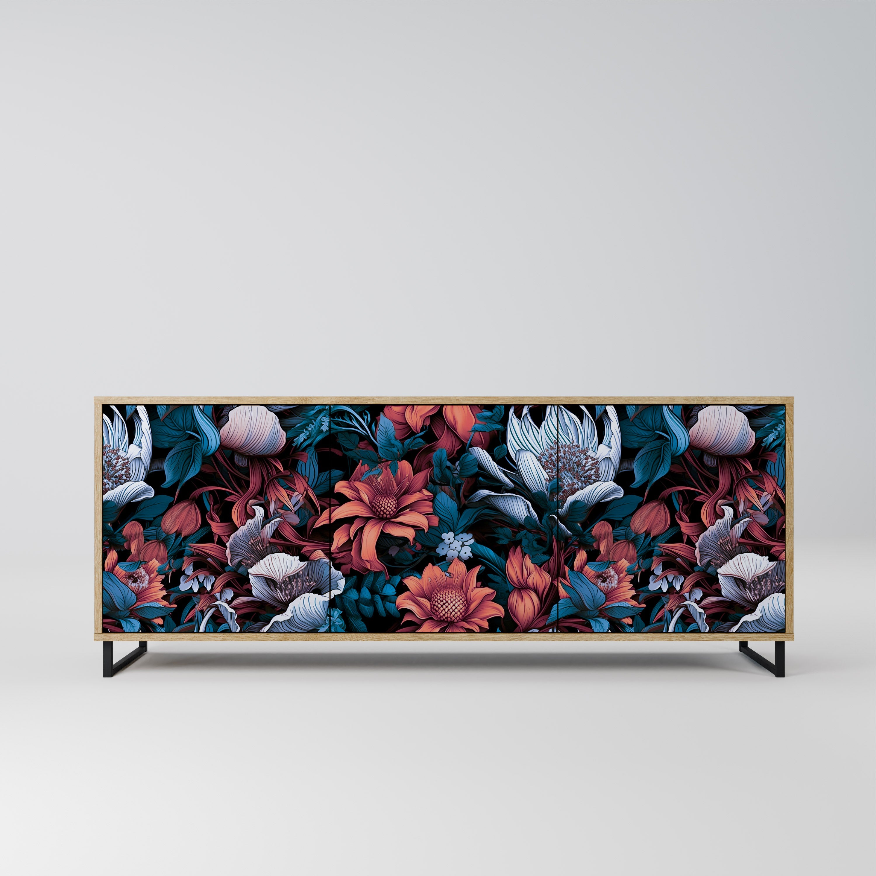 Buffet 3 portes ETHEREAL BLOSSOMS effet chêne