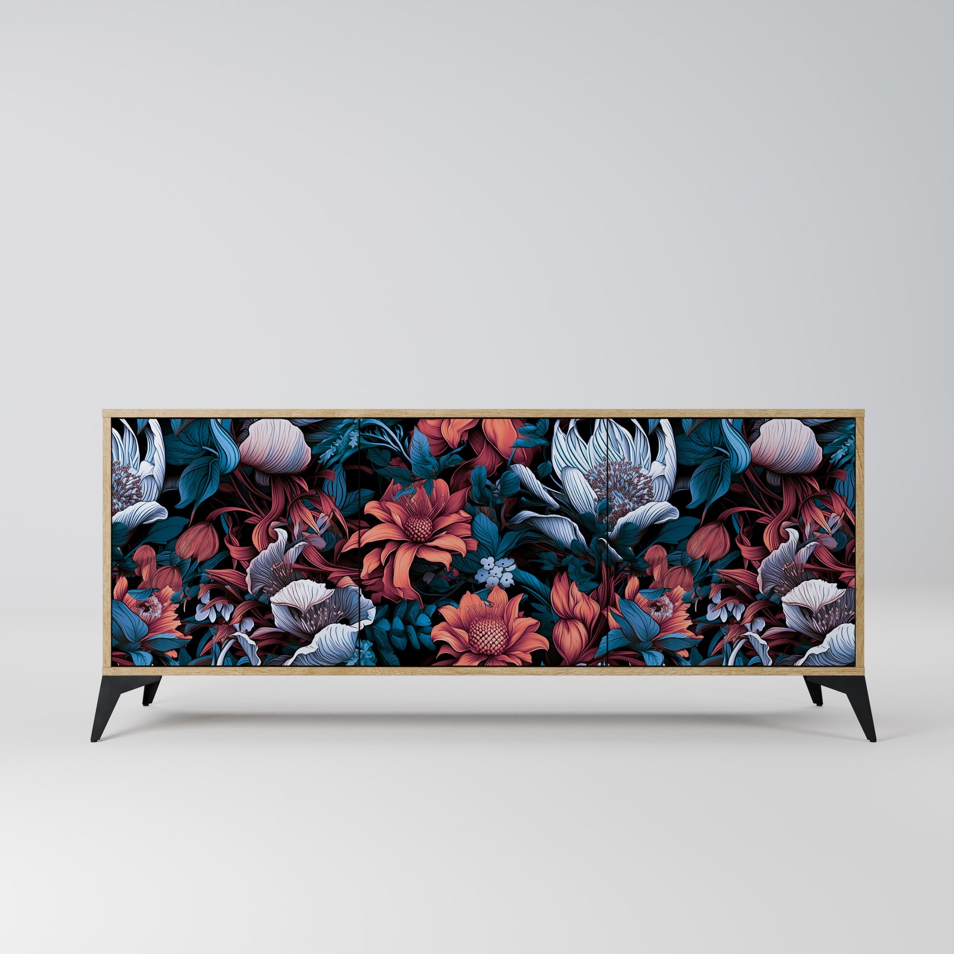 Buffet 3 portes ETHEREAL BLOSSOMS effet chêne